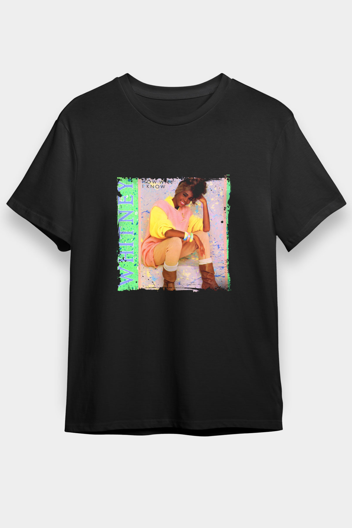 Whitney Houston Baskılı Unisex Siyah Tişört