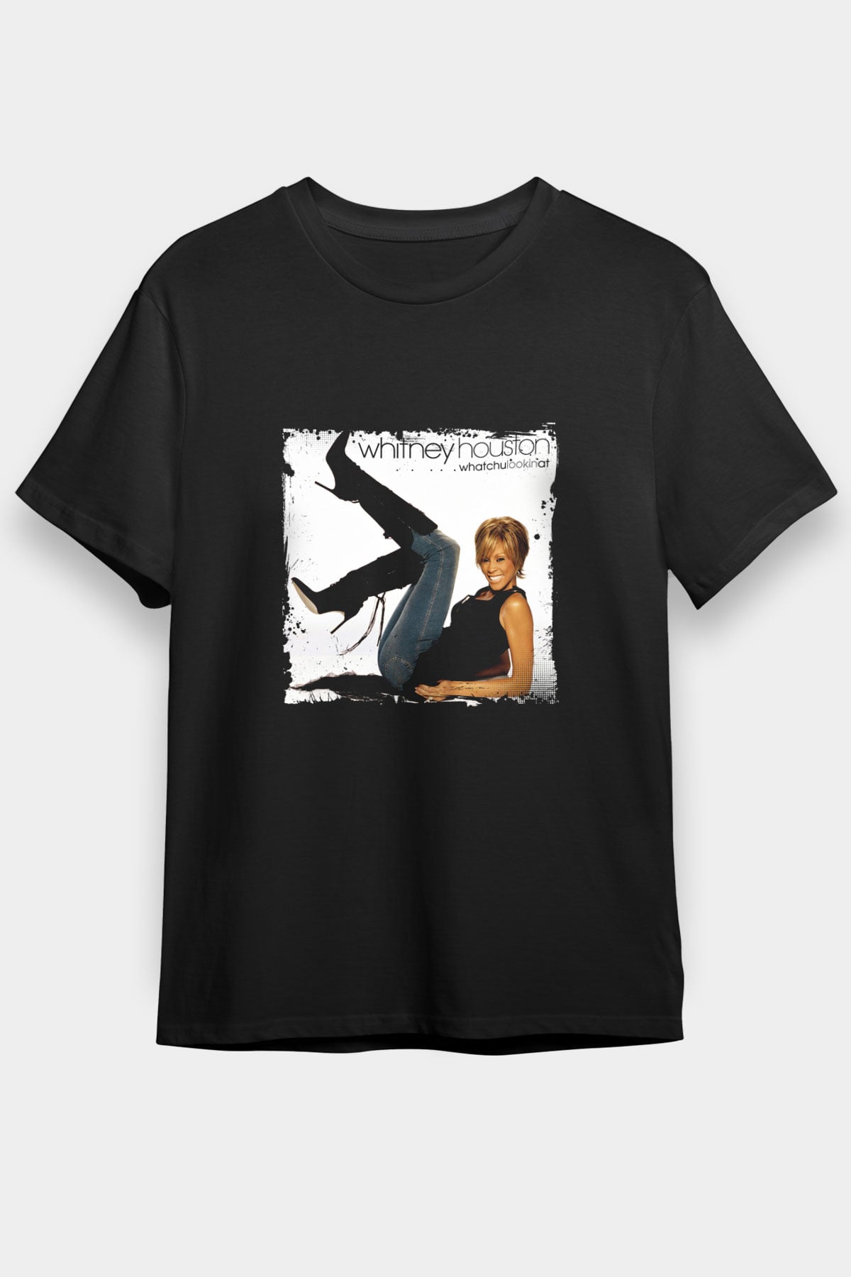 Whitney Houston Baskılı Unisex Siyah Tişört