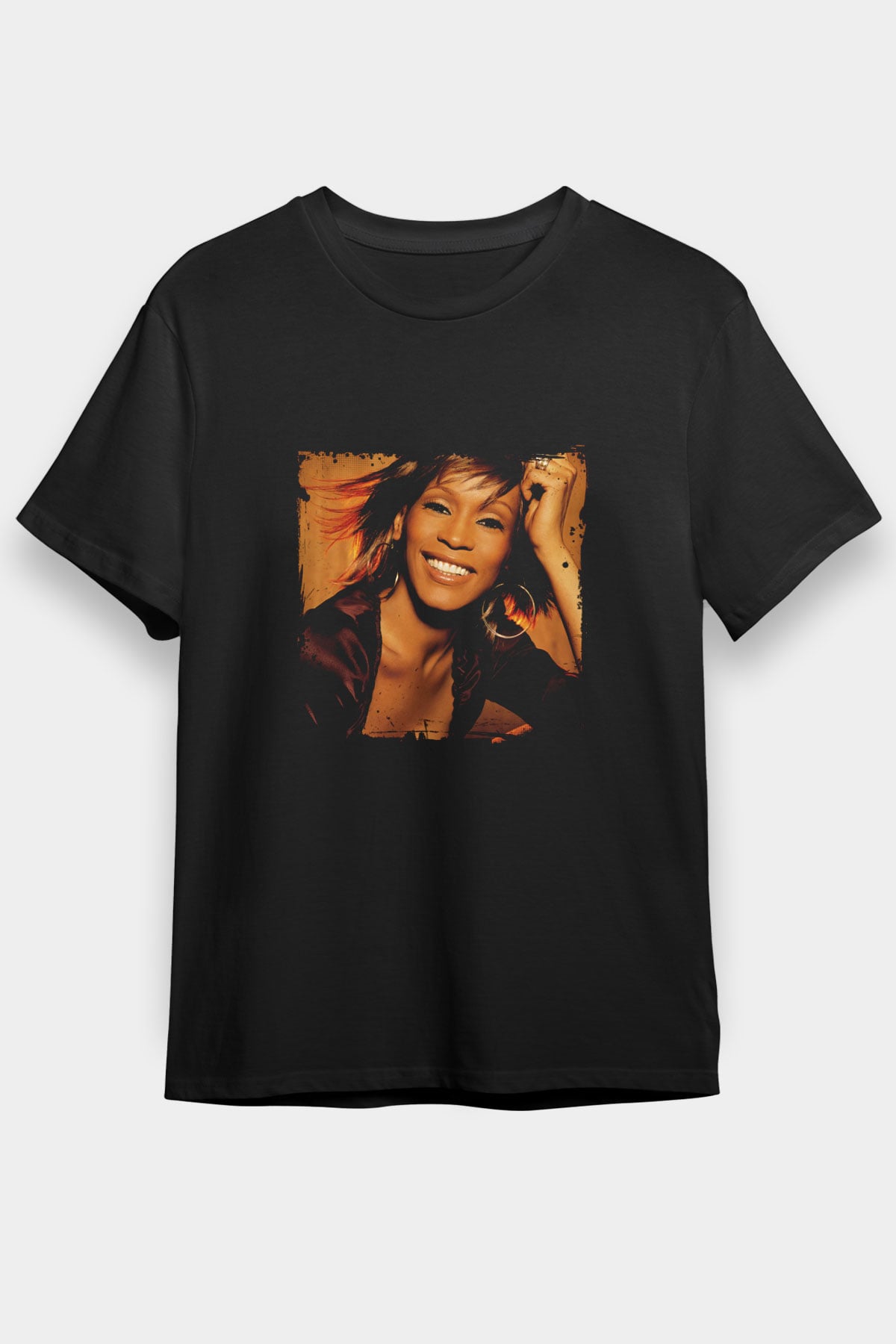 Whitney Houston Baskılı Unisex Siyah Tişört