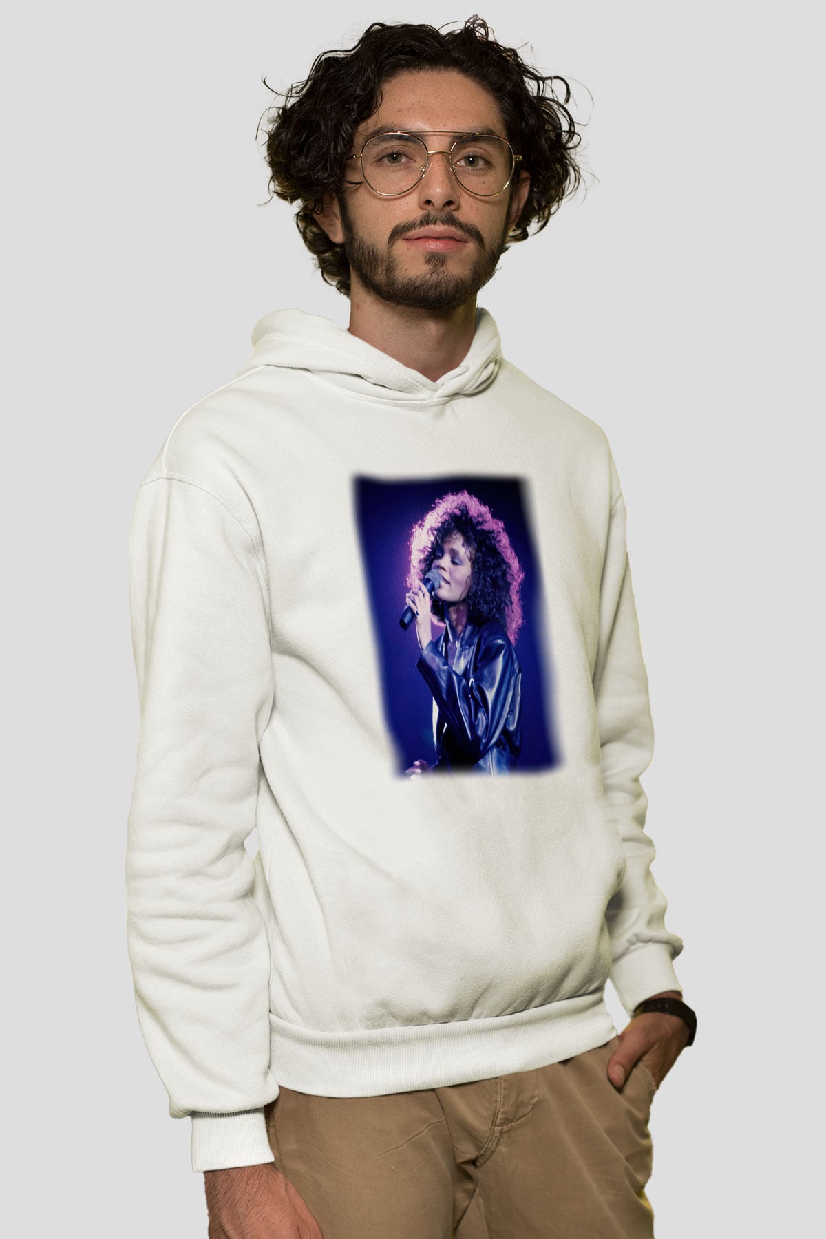 Whitney Houston Beyaz Unisex Kapşonlu Sweatshirt