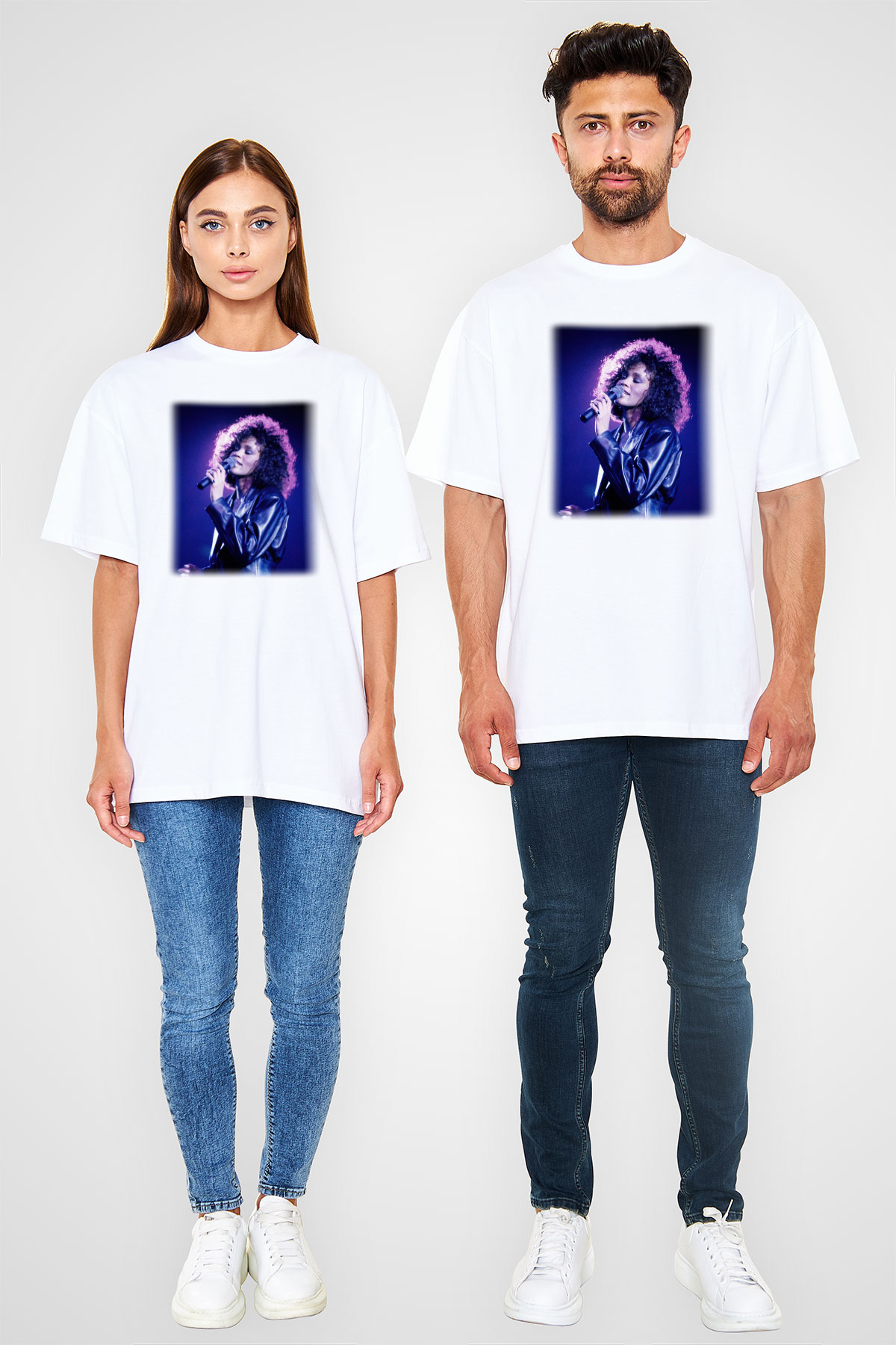 Whitney Houston Beyaz Unisex Oversize Tişört T-Shirt