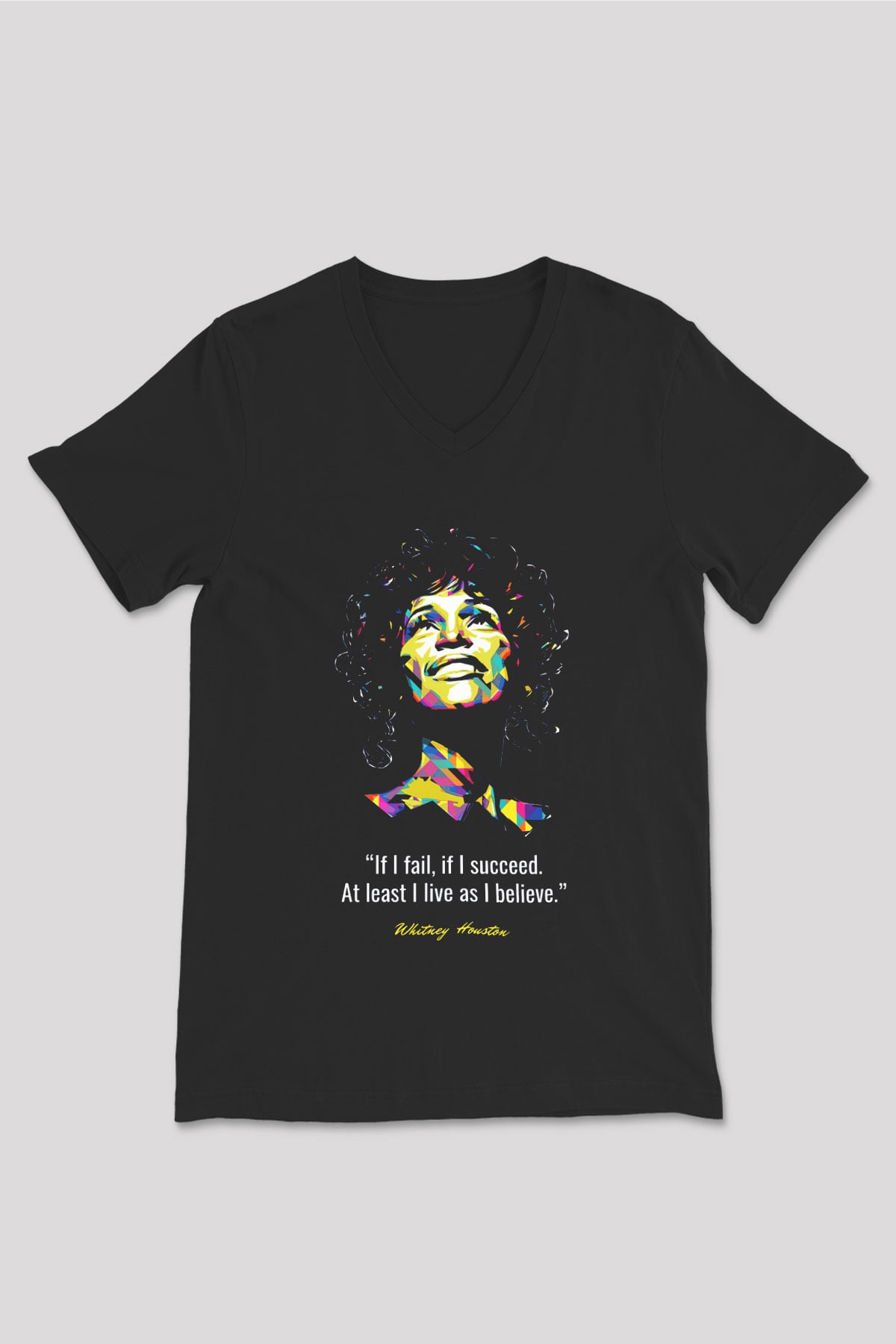 Whitney Houston Siyah Unisex V Yaka Tişört