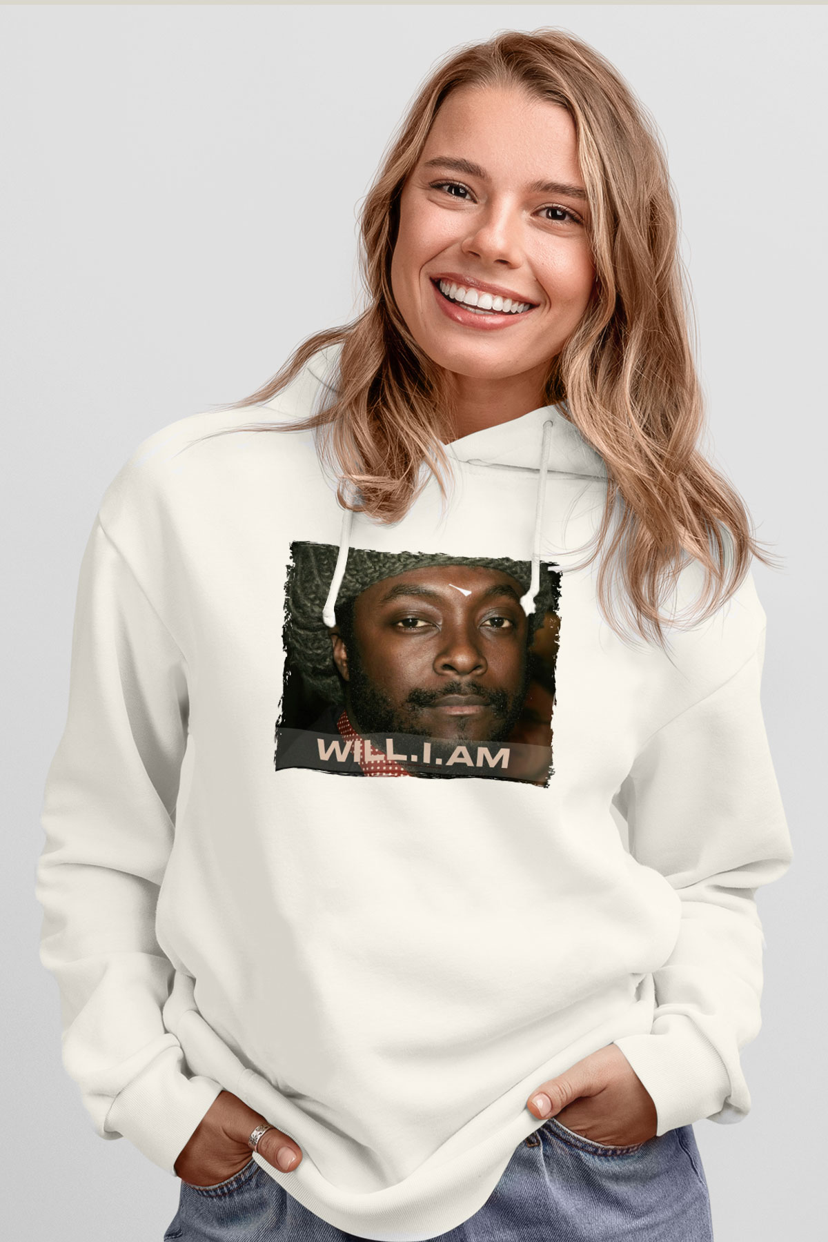Will.I.Am Beyaz Unisex Kapüşonlu Sweatshirt