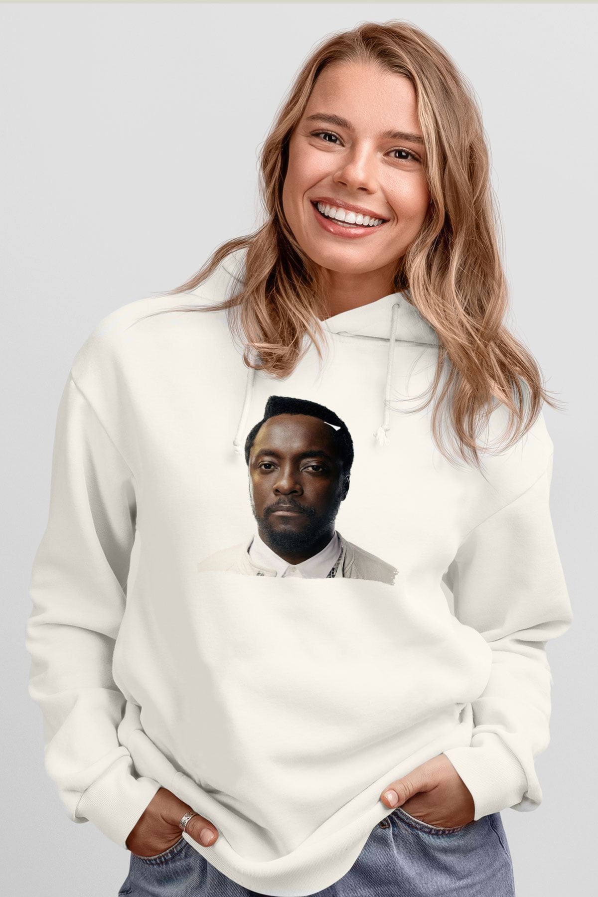 Will.I.Am Beyaz Unisex Kapüşonlu Sweatshirt