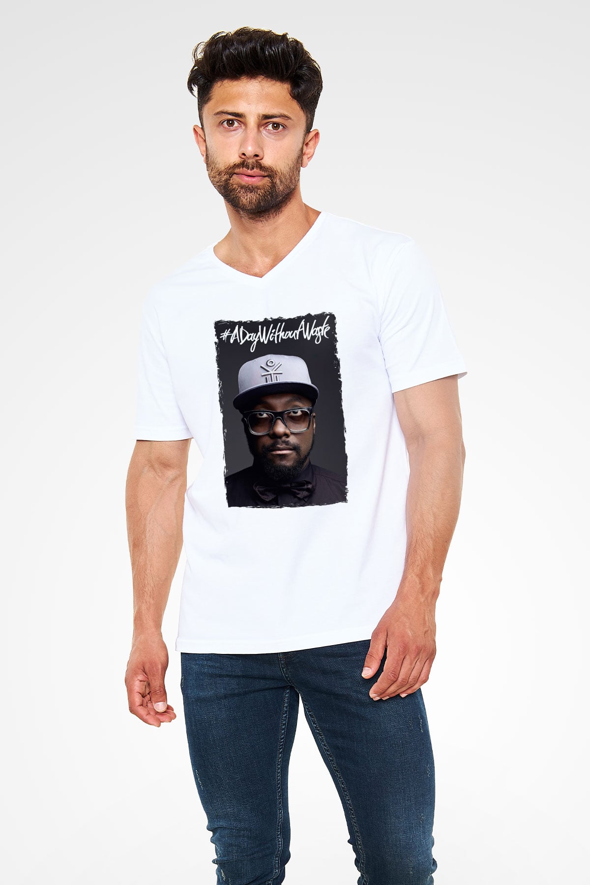 Will.I.Am Beyaz Unisex V Yaka Tişört