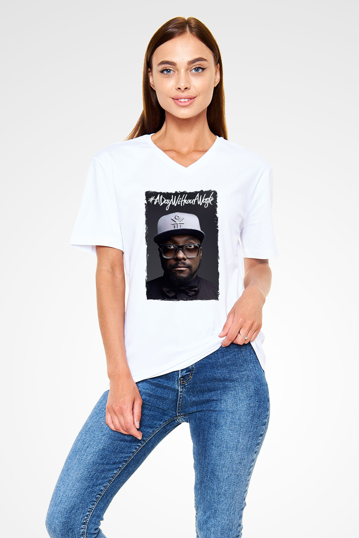 Will.I.Am Beyaz Unisex V Yaka Tişört