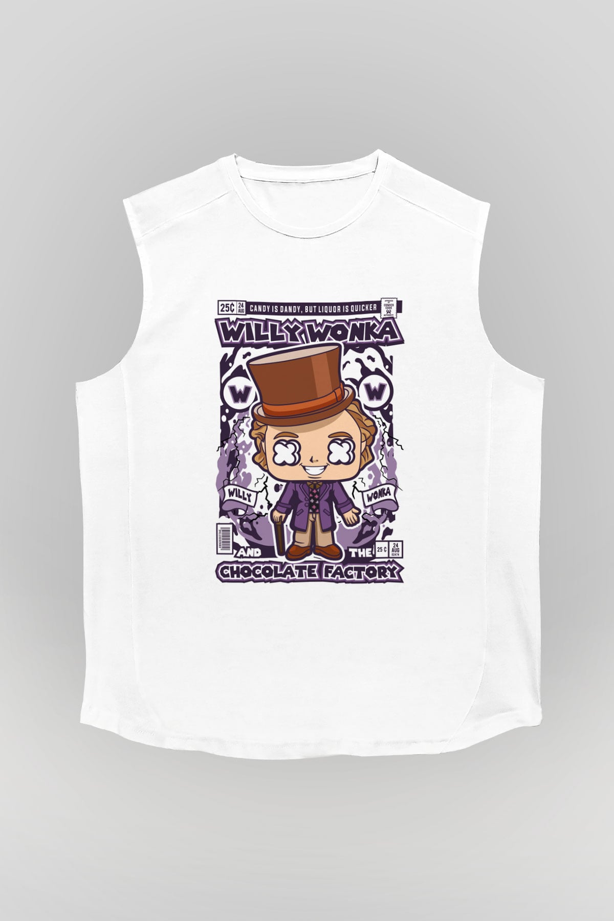 Willy Wonka Çikolata Fabrikası Baskılı Unisex Beyaz Kolsuz Tişört