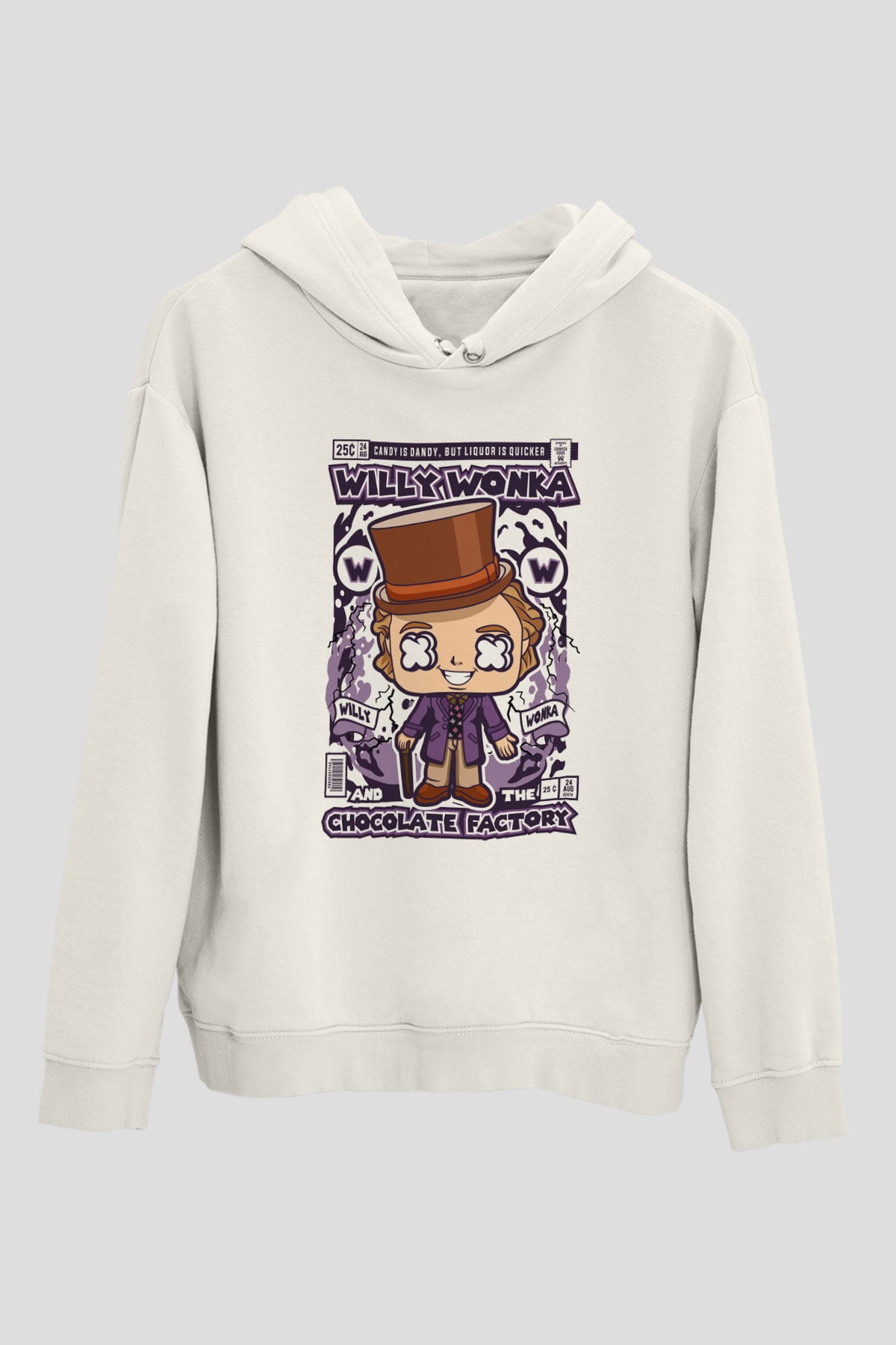 Willy Wonka Çikolata Fabrikası Baskılı Unisex Beyaz Hoodie