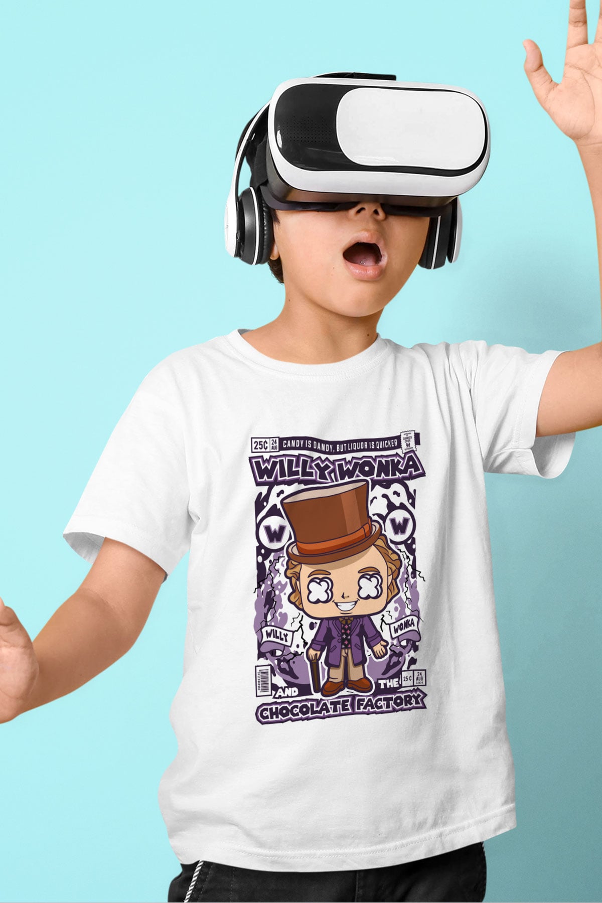 Willy Wonka Çikolata Fabrikası Baskılı Unisex Beyaz Çocuk Tişört
