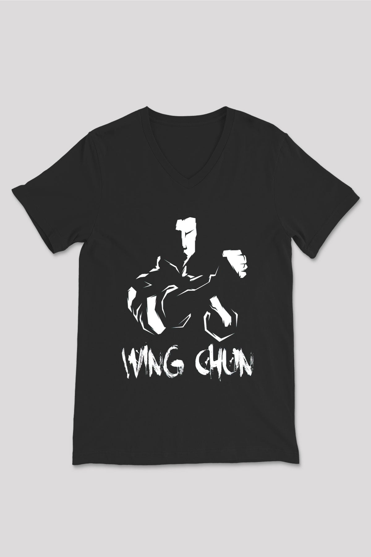Wing Chun Baskılı Unisex Siyah  V Yaka Tişört