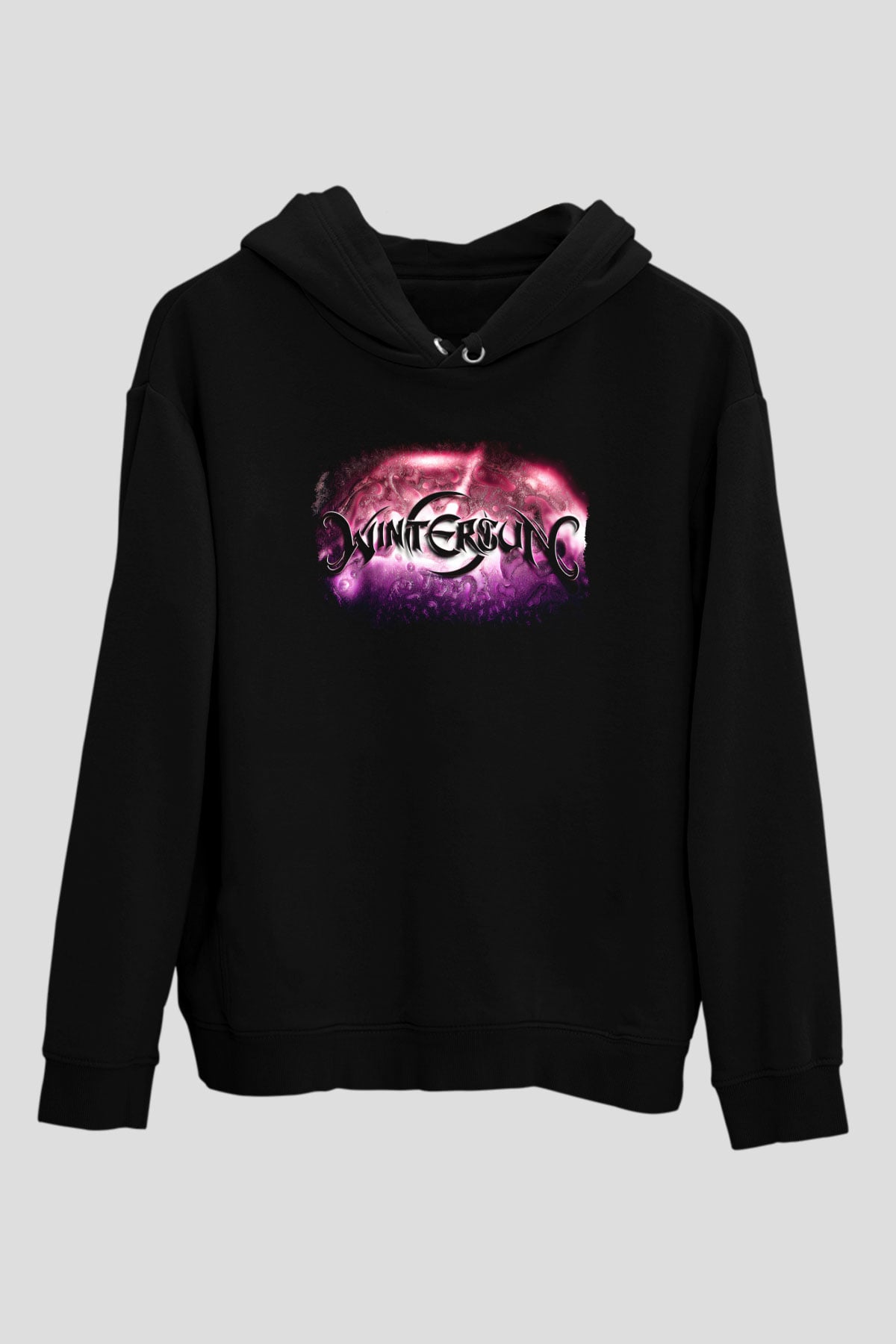 Wintersun Baskılı Unisex Siyah Kapüşonlu Sweatshirt