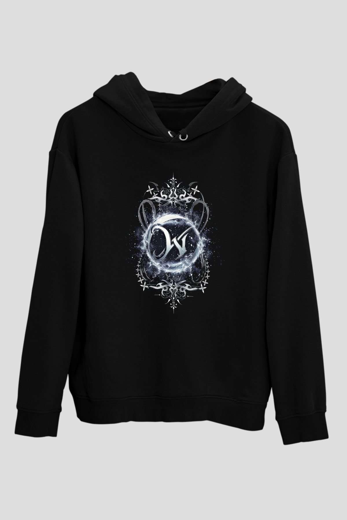 Wintersun Baskılı Unisex Siyah Kapüşonlu Sweatshirt