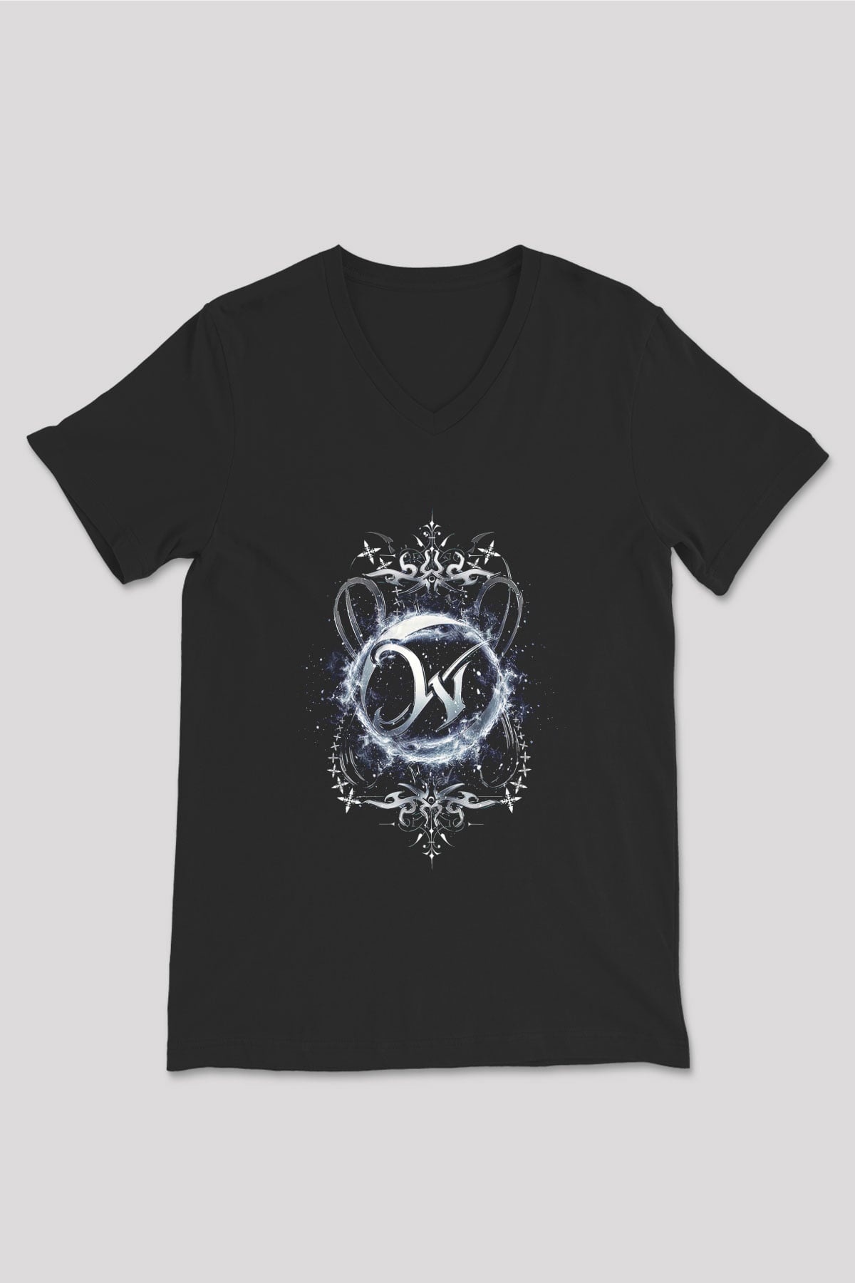 Wintersun Baskılı Unisex Siyah V Yaka Tişört - Tshirt