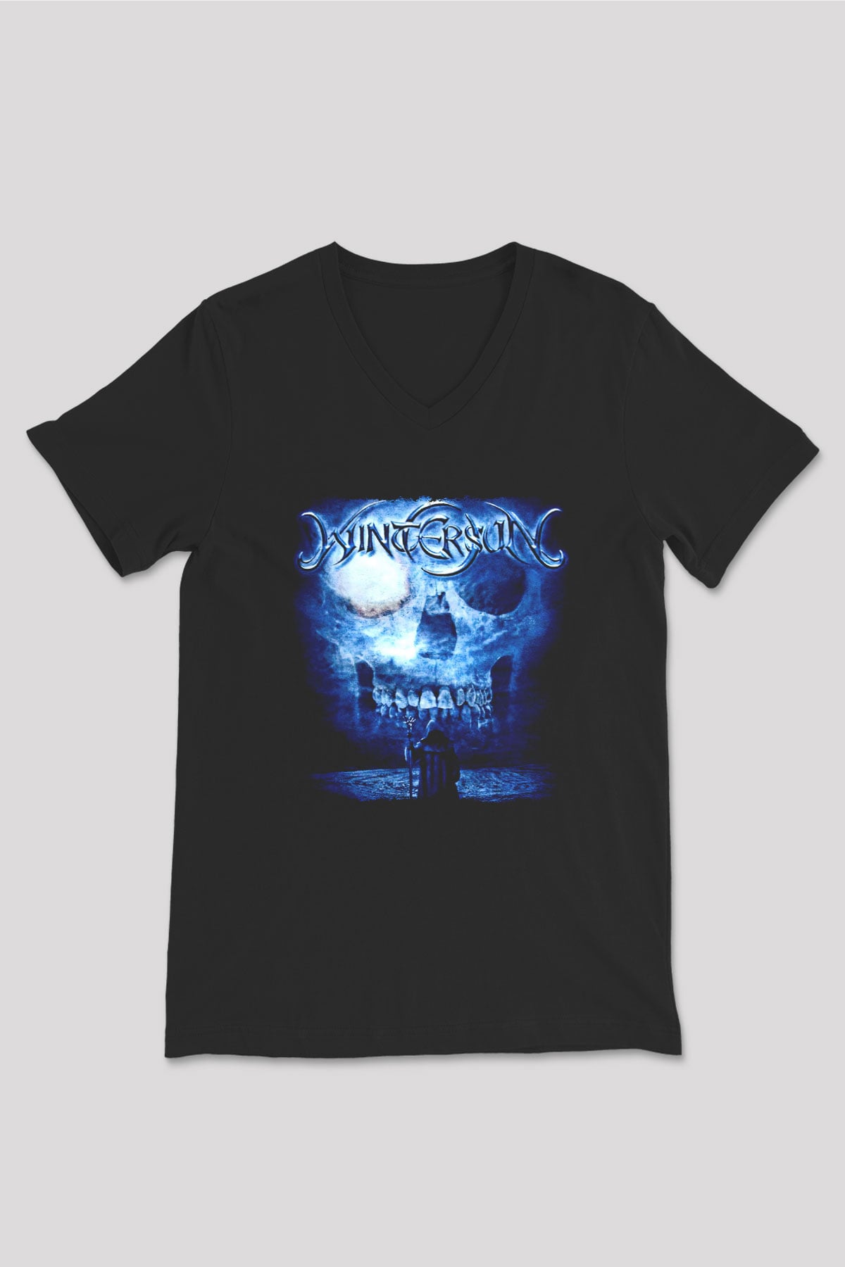 Wintersun Baskılı Unisex Siyah V Yaka Tişört - Tshirt