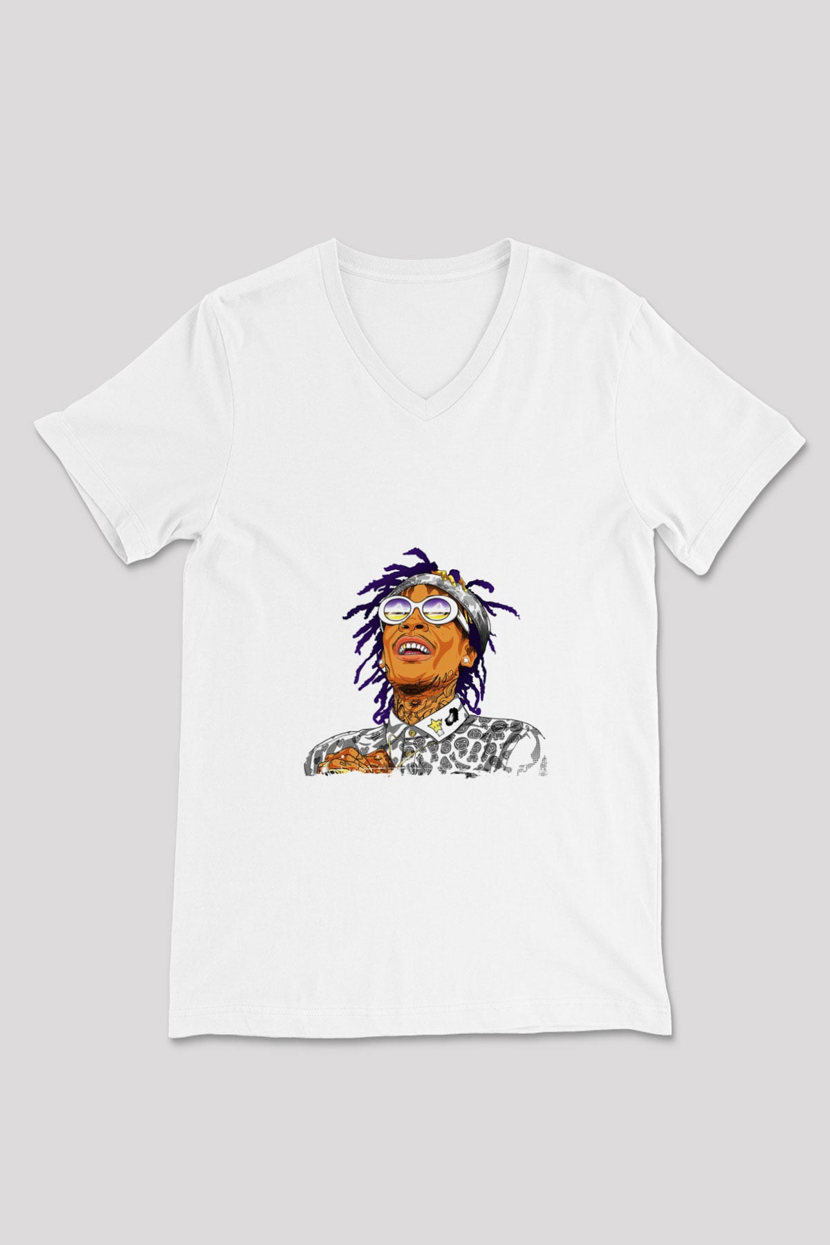 Wiz Khalifa Baskılı Beyaz V Yaka Unisex Tişört