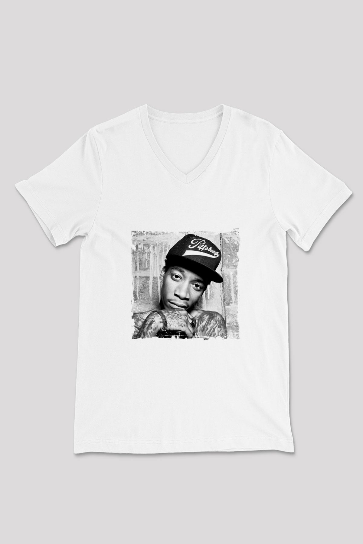 Wiz Khalifa Baskılı Beyaz V Yaka Unisex Tişört