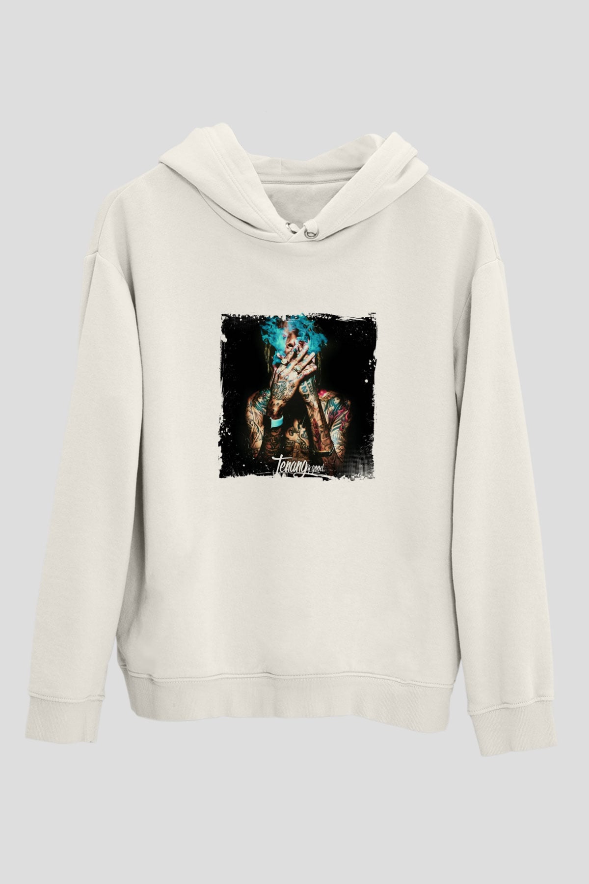 Wiz Khalifa Baskılı Unisex Beyaz Kapüşonlu Sweatshirt