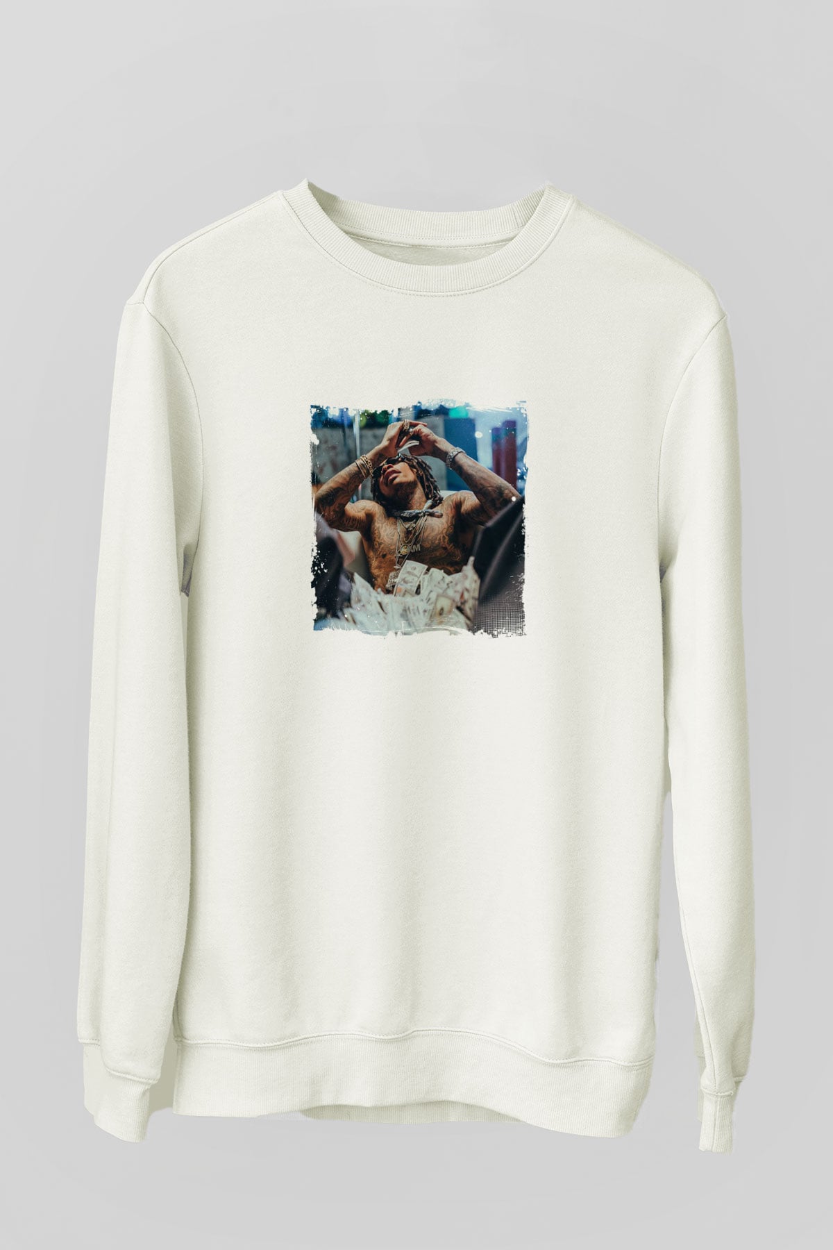 Wiz Khalifa Baskılı Unisex Beyaz Sweatshirt