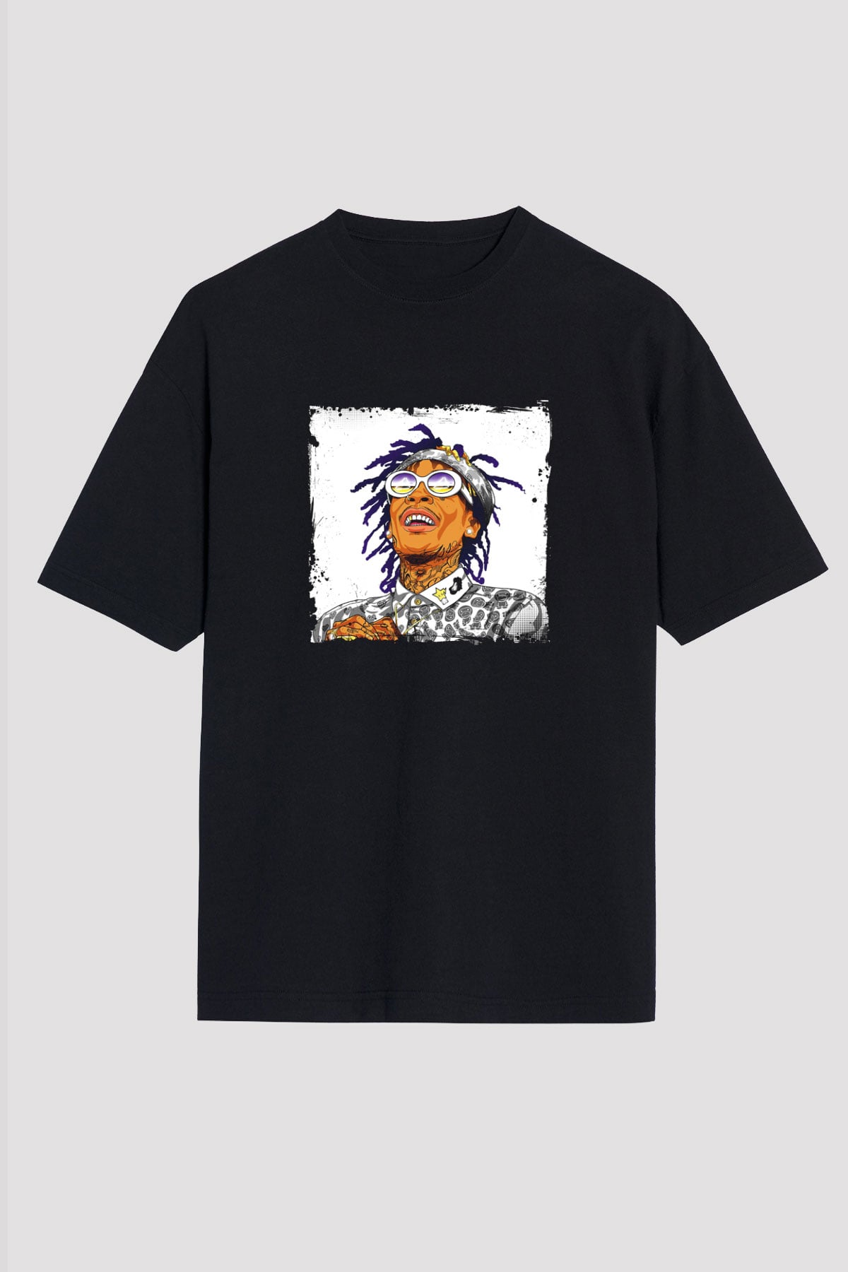 Wiz Khalifa Baskılı Unisex Oversize Siyah Tişört