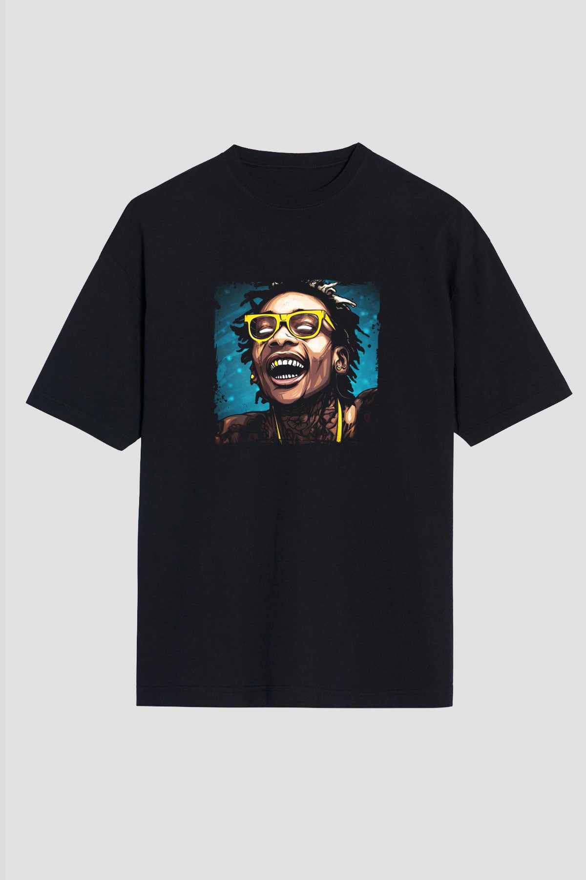 Wiz Khalifa Baskılı Unisex Oversize Siyah Tişört