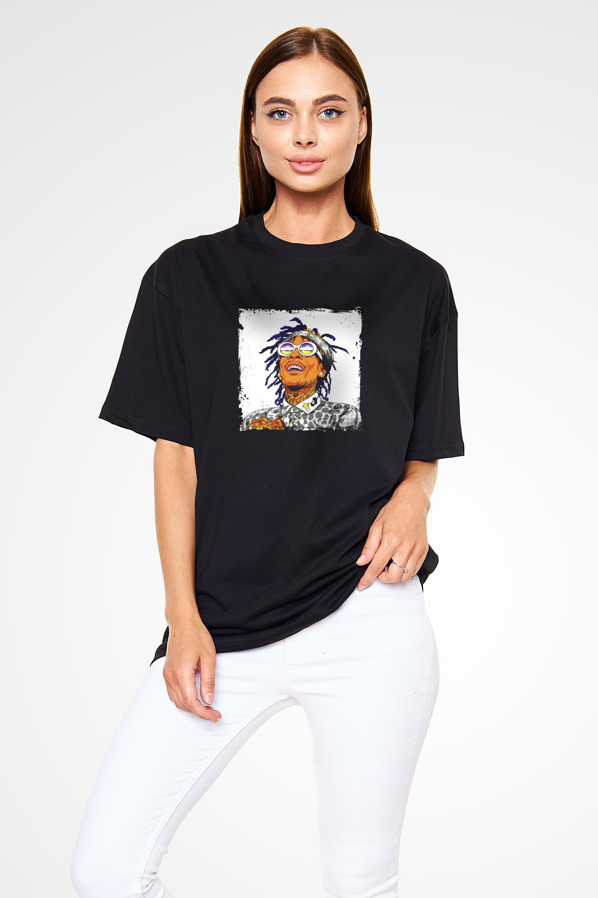 Wiz Khalifa Baskılı Unisex Oversize Siyah Tişört