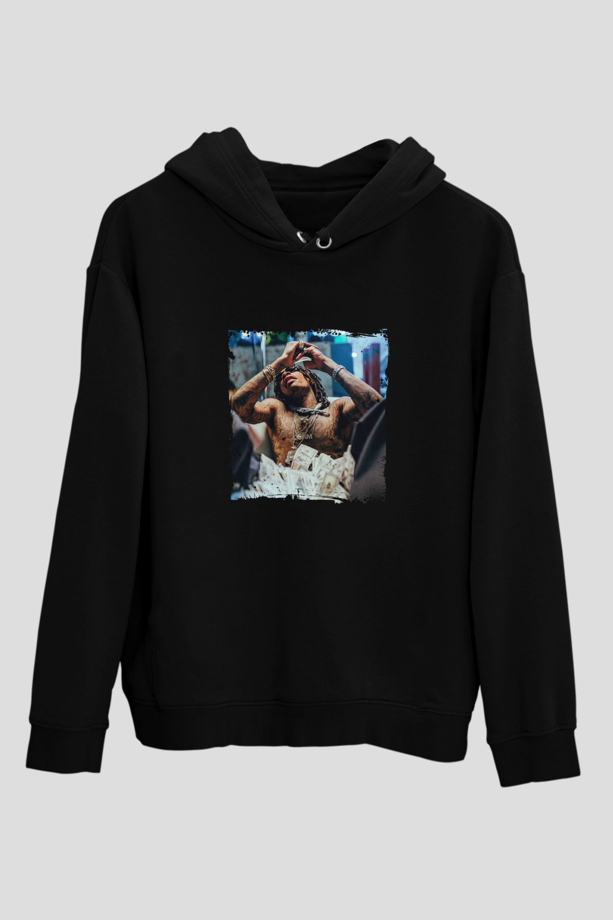 Wiz Khalifa Baskılı Unisex Siyah Hoodie