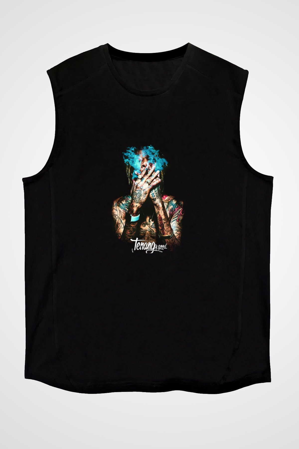 Wiz Khalifa Baskılı Unisex Siyah Kolsuz Tişört