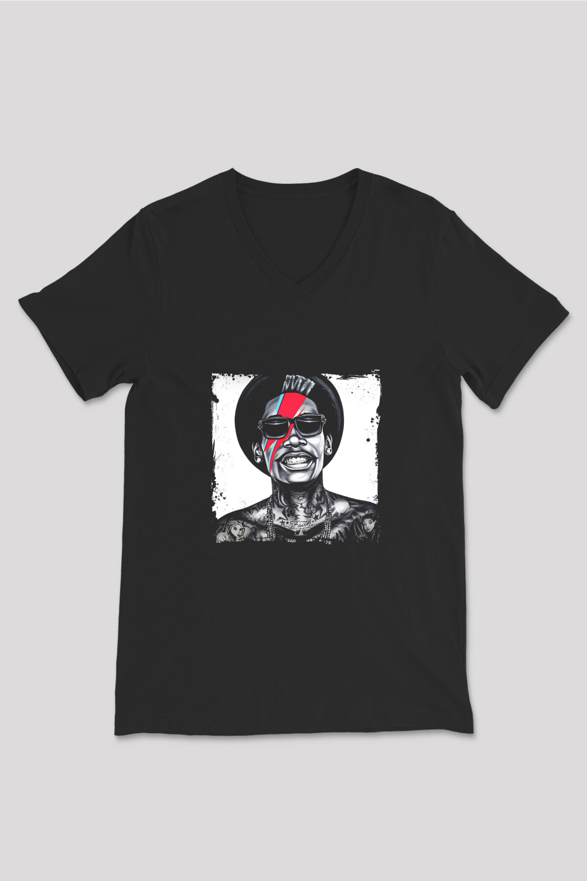 Wiz Khalifa Baskılı Unisex Siyah V Yaka Tişört