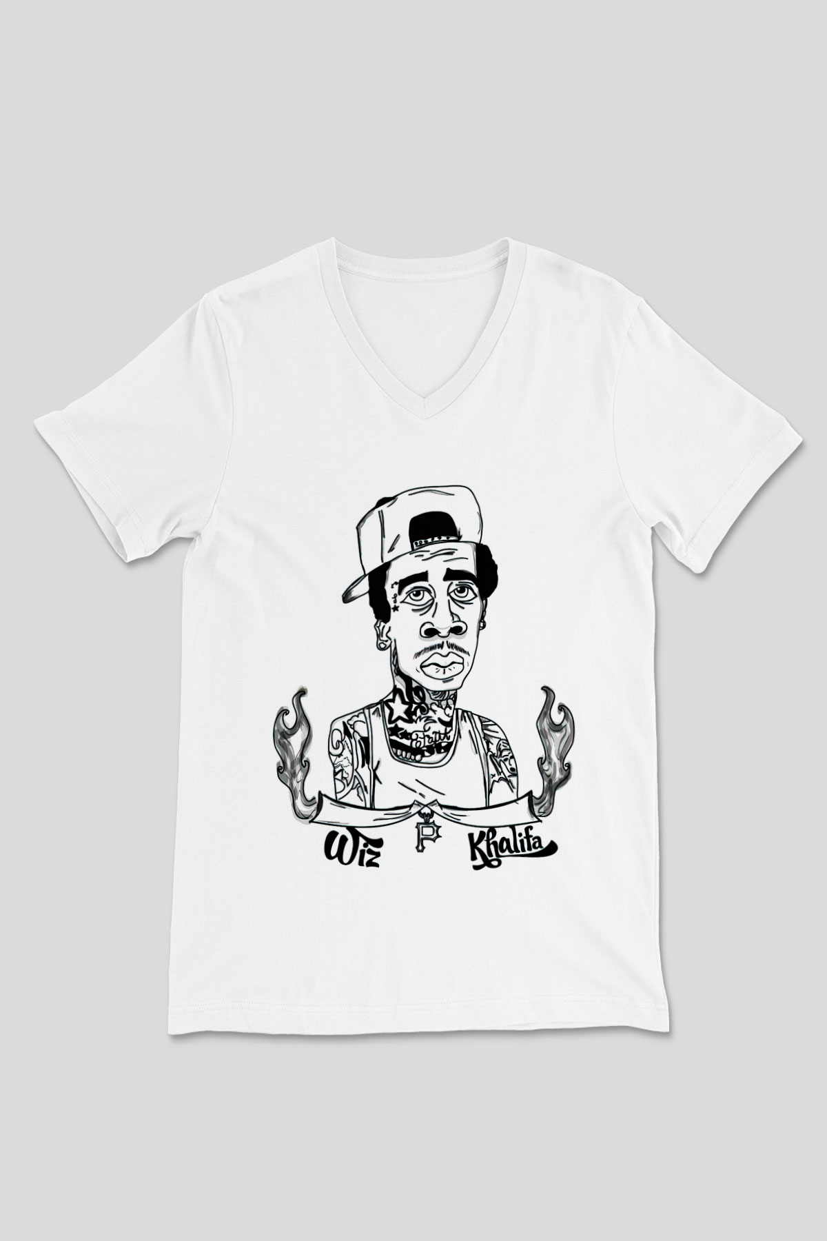 Wiz Khalifa Beyaz Unisex V Yaka Tişört T-Shirt