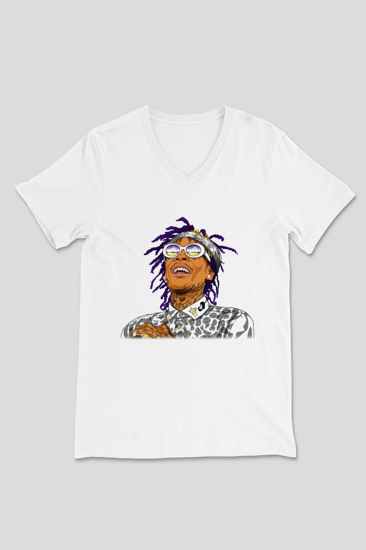 Wiz Khalifa Beyaz Unisex V Yaka Tişört T-Shirt