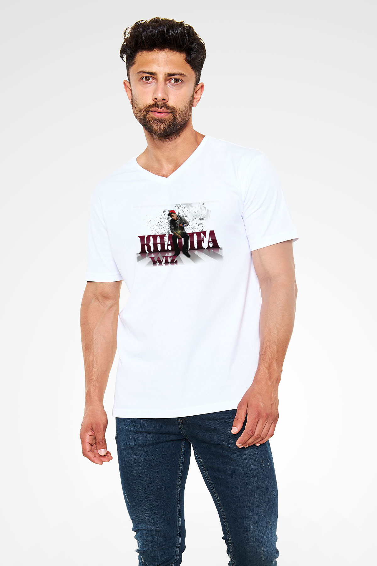 Wiz Khalifa Beyaz Unisex V Yaka Tişört T-Shirt