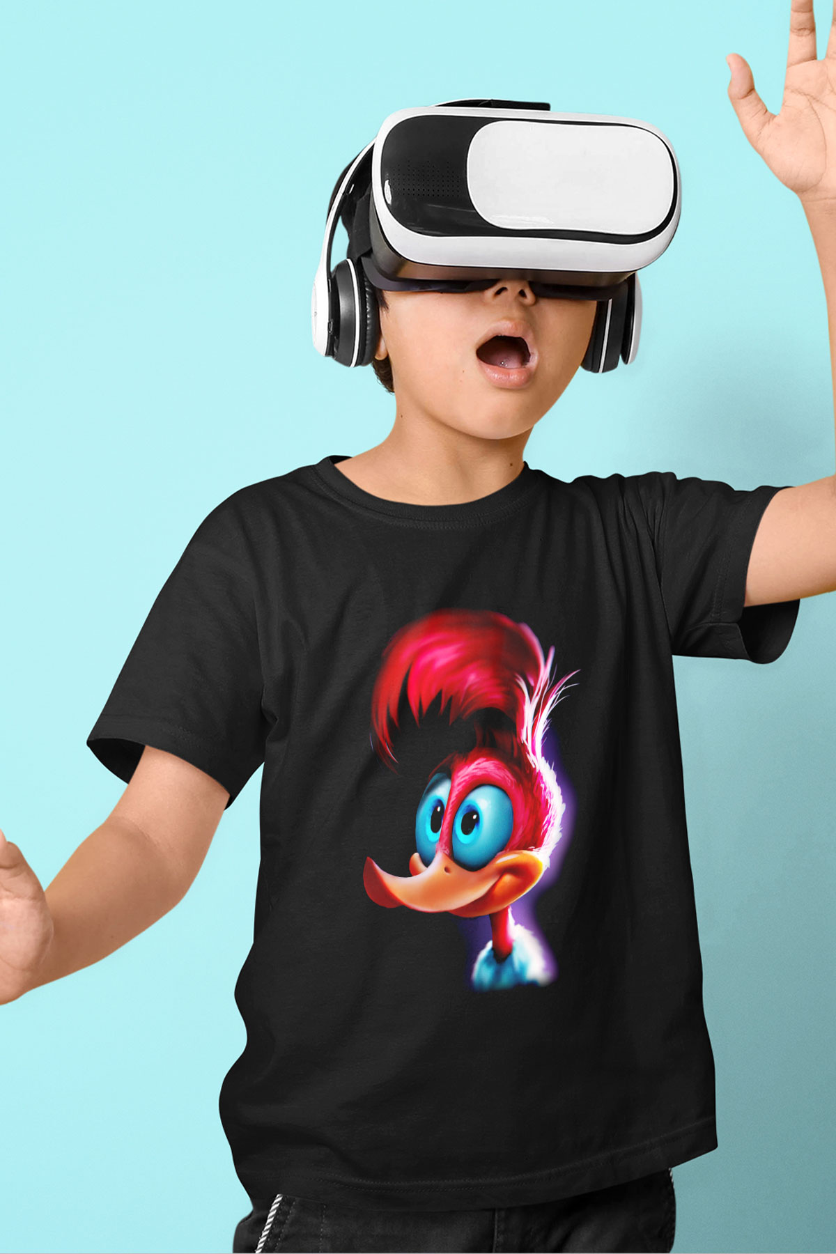 Woody Woodpecker Baskılı Siyah Unisex Çocuk Tişört