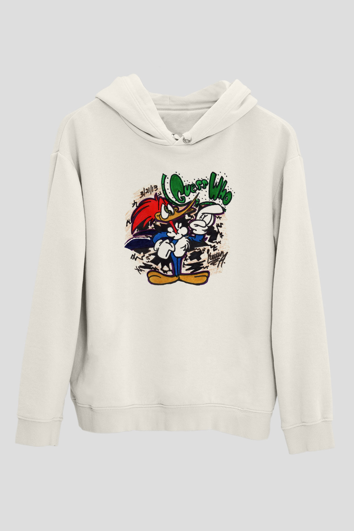 Woody Woodpecker Beyaz Unisex Kapşonlu Sweatshirt