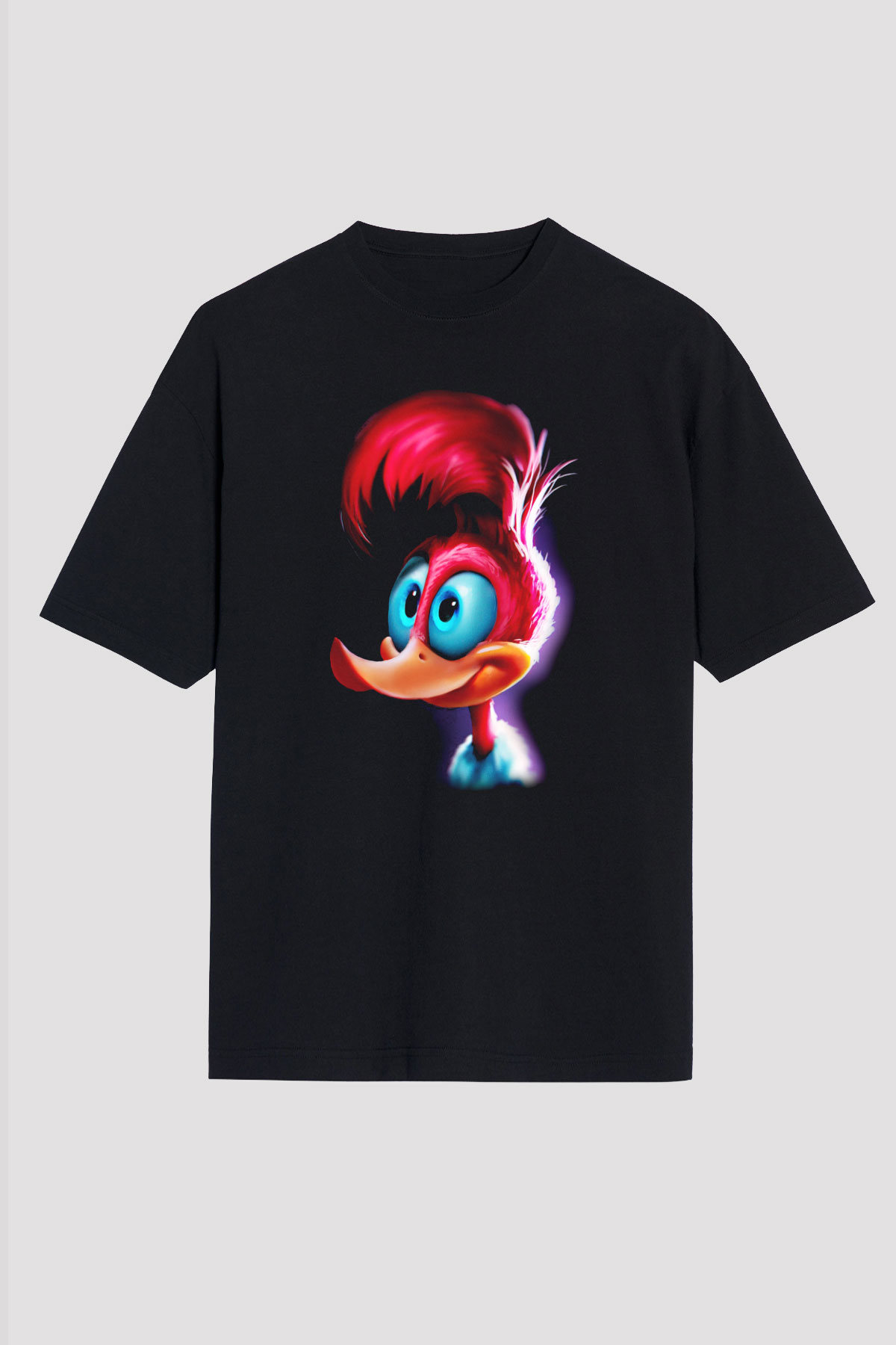 Woody Woodpecker Siyah Unisex Oversize Tişört