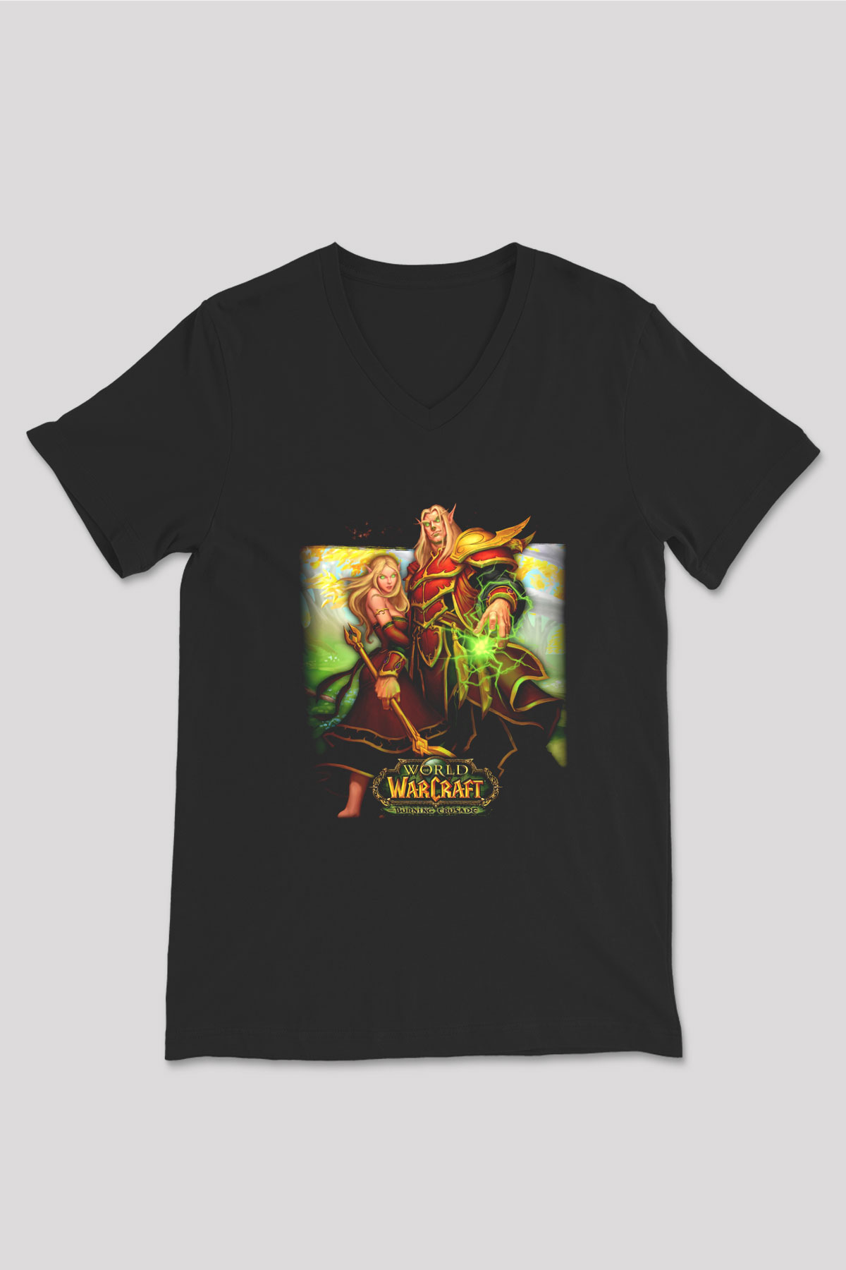 World of Warcraft Siyah Unisex V Yaka Tişört T-Shirt