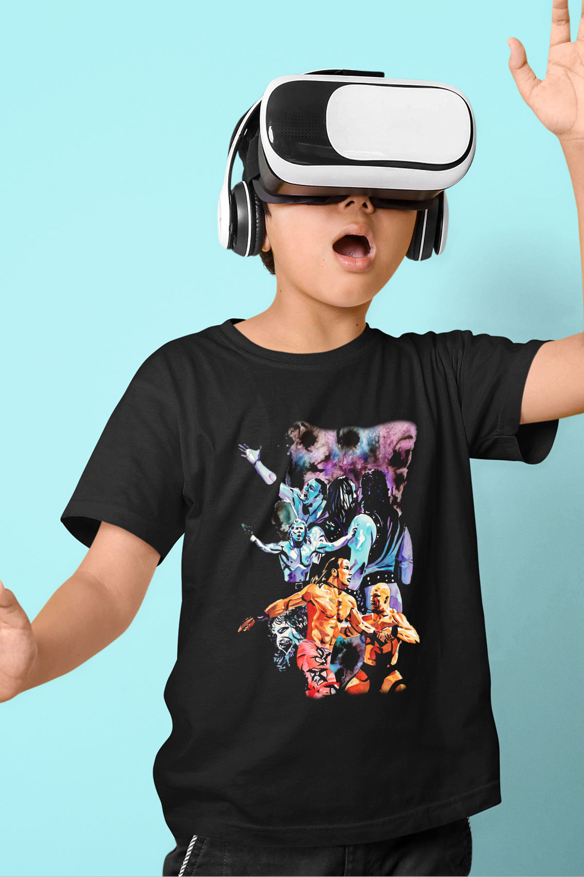 WrestleMania Baskılı Siyah Unisex Çocuk Tişört