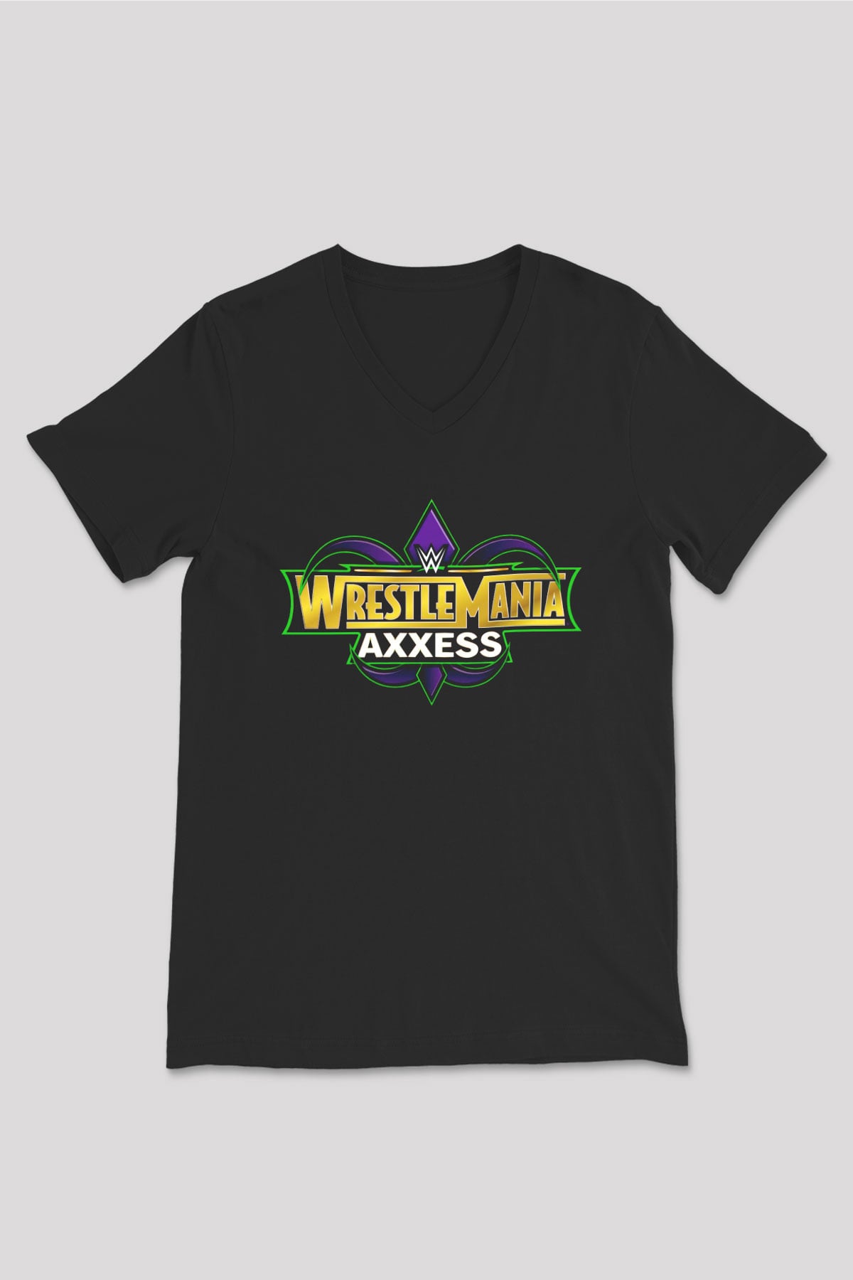 WrestleMania Siyah Unisex  V Yaka Tişört