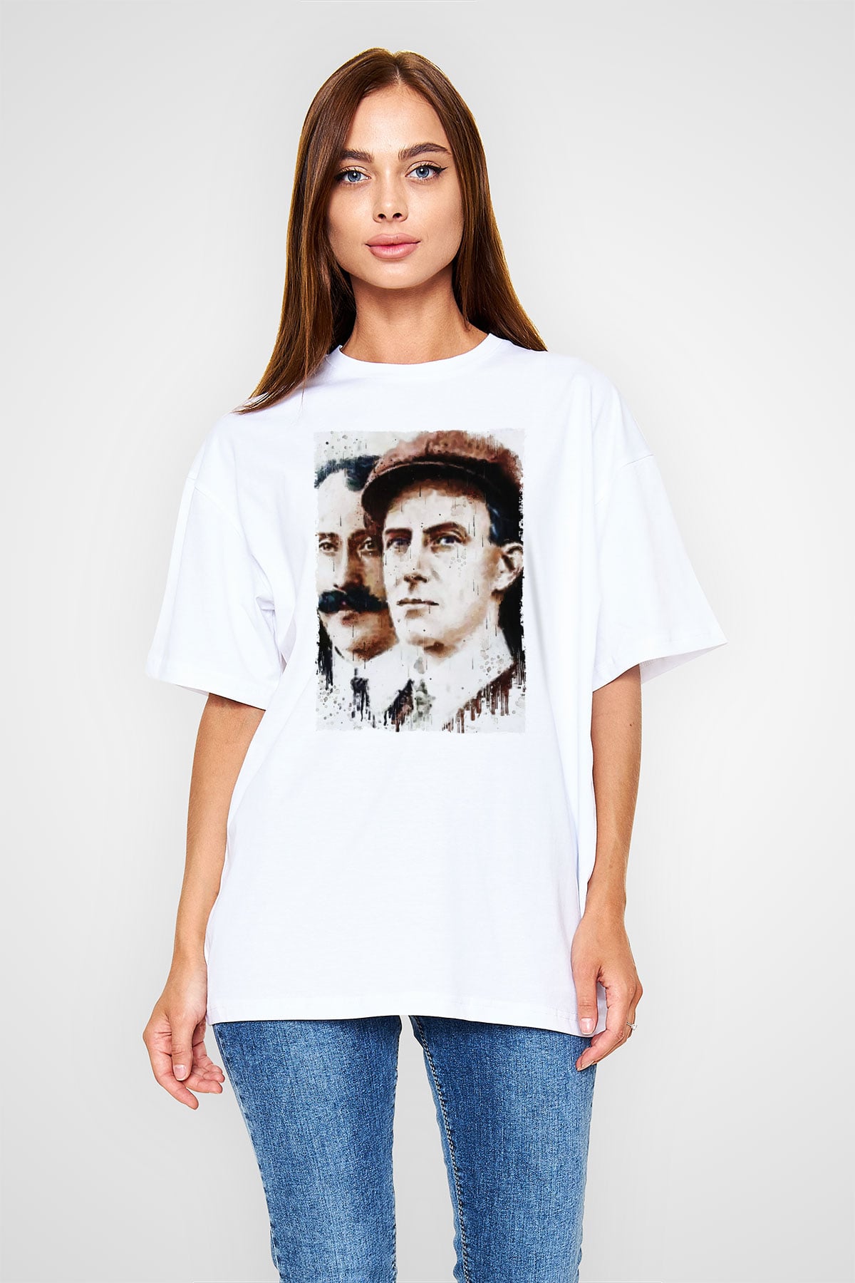 Wright Kardeşler Baskılı Unisex Oversize Beyaz Tişört - Tshirt