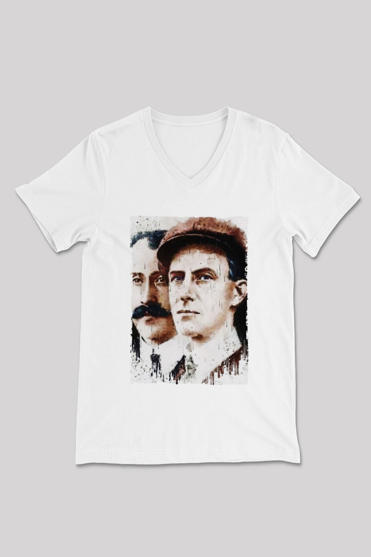 Wright Kardeşler Baskılı Unisex V Yaka Beyaz Tişört - Tshirt