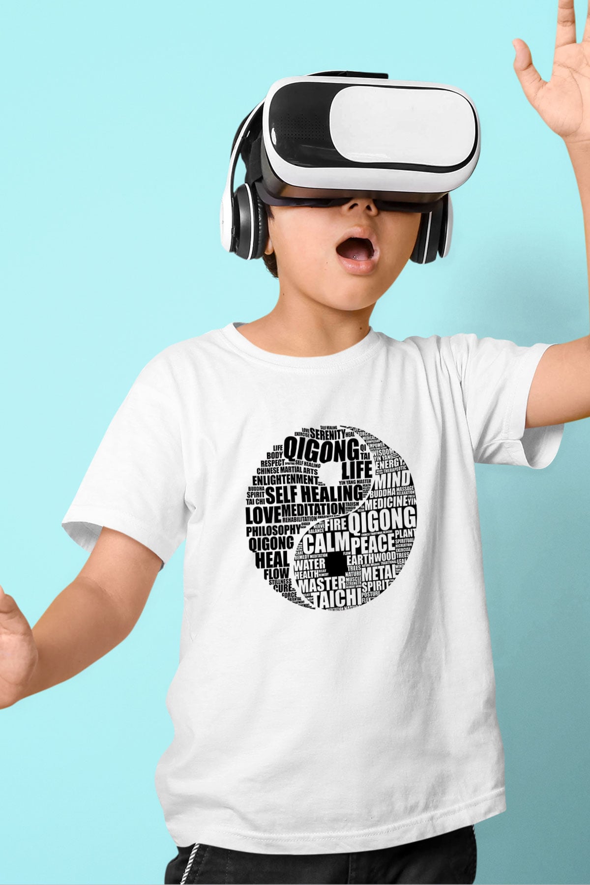 Wushu Baskılı Unisex Beyaz Çocuk Tişört - Tshirt