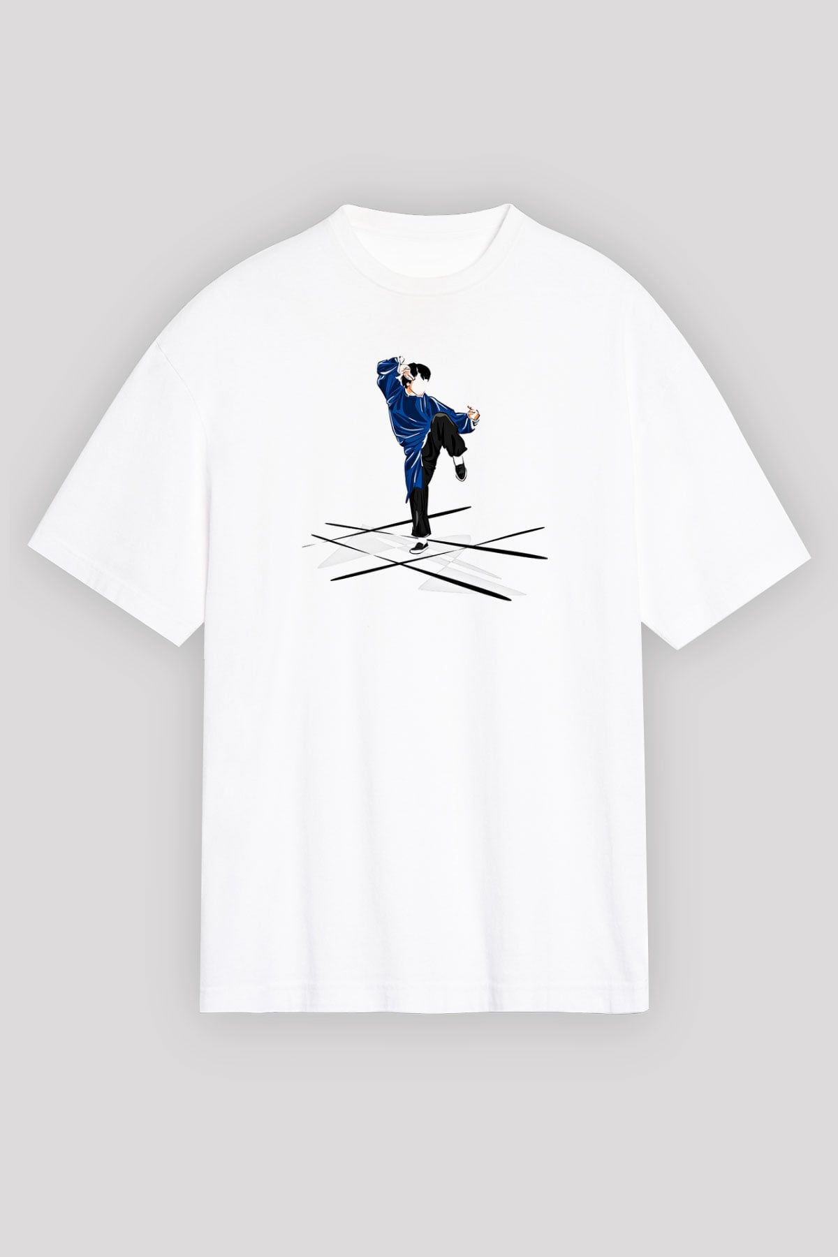 Wushu Baskılı Unisex Beyaz Oversize Tişört - Tshirt