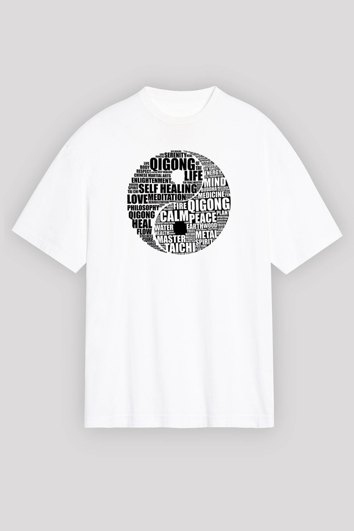 Wushu Baskılı Unisex Beyaz Oversize Tişört - Tshirt