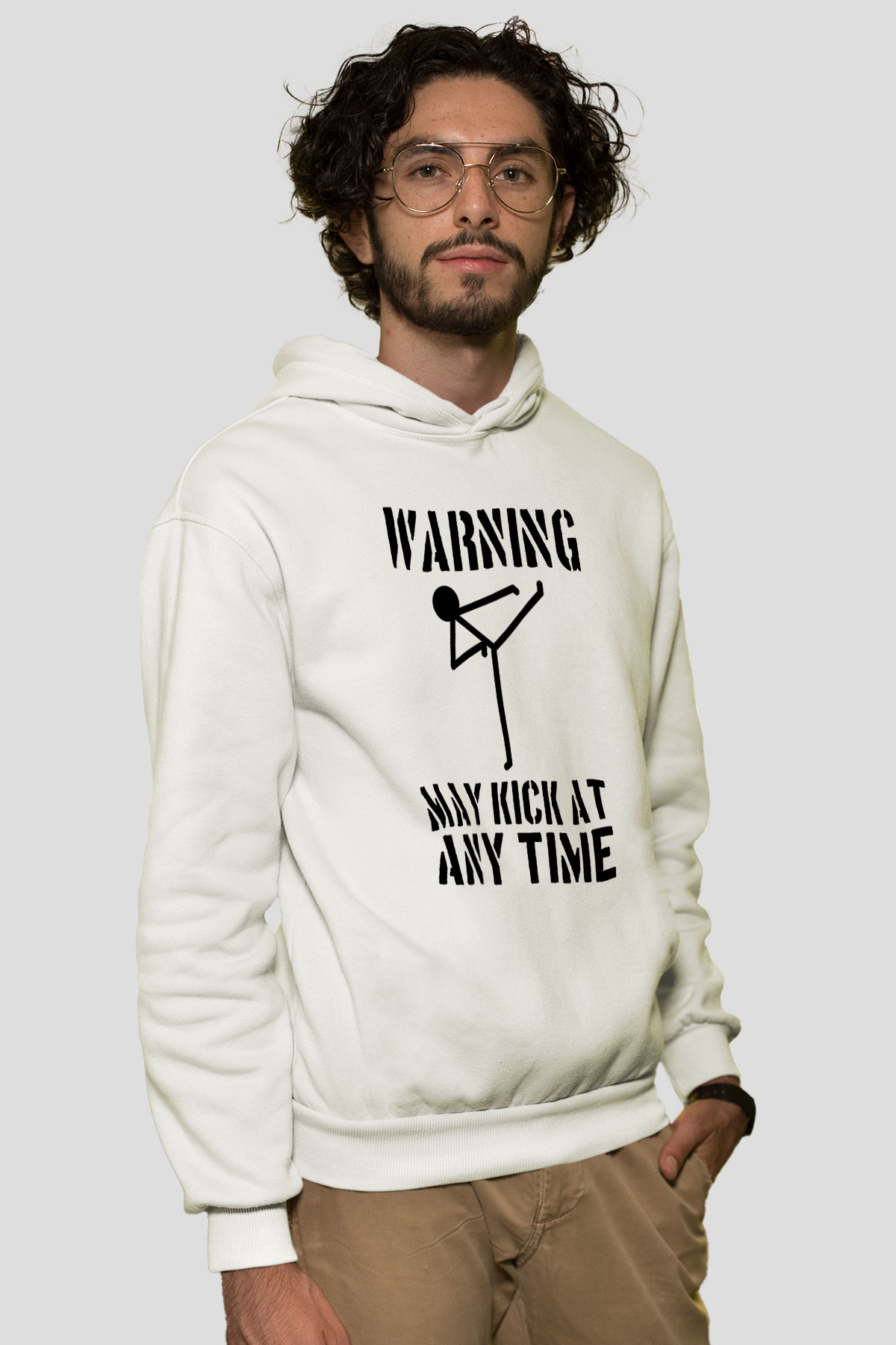 Wushu Baskılı Unisex Ekru Hoodie