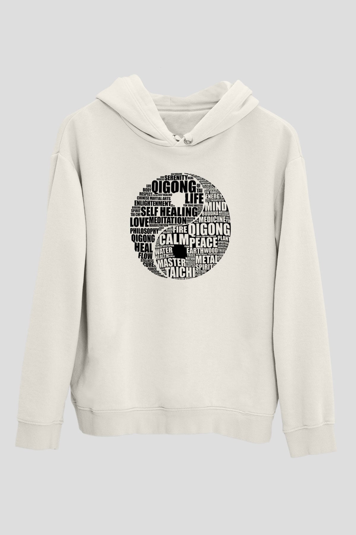 Wushu Baskılı Unisex Ekru Hoodie