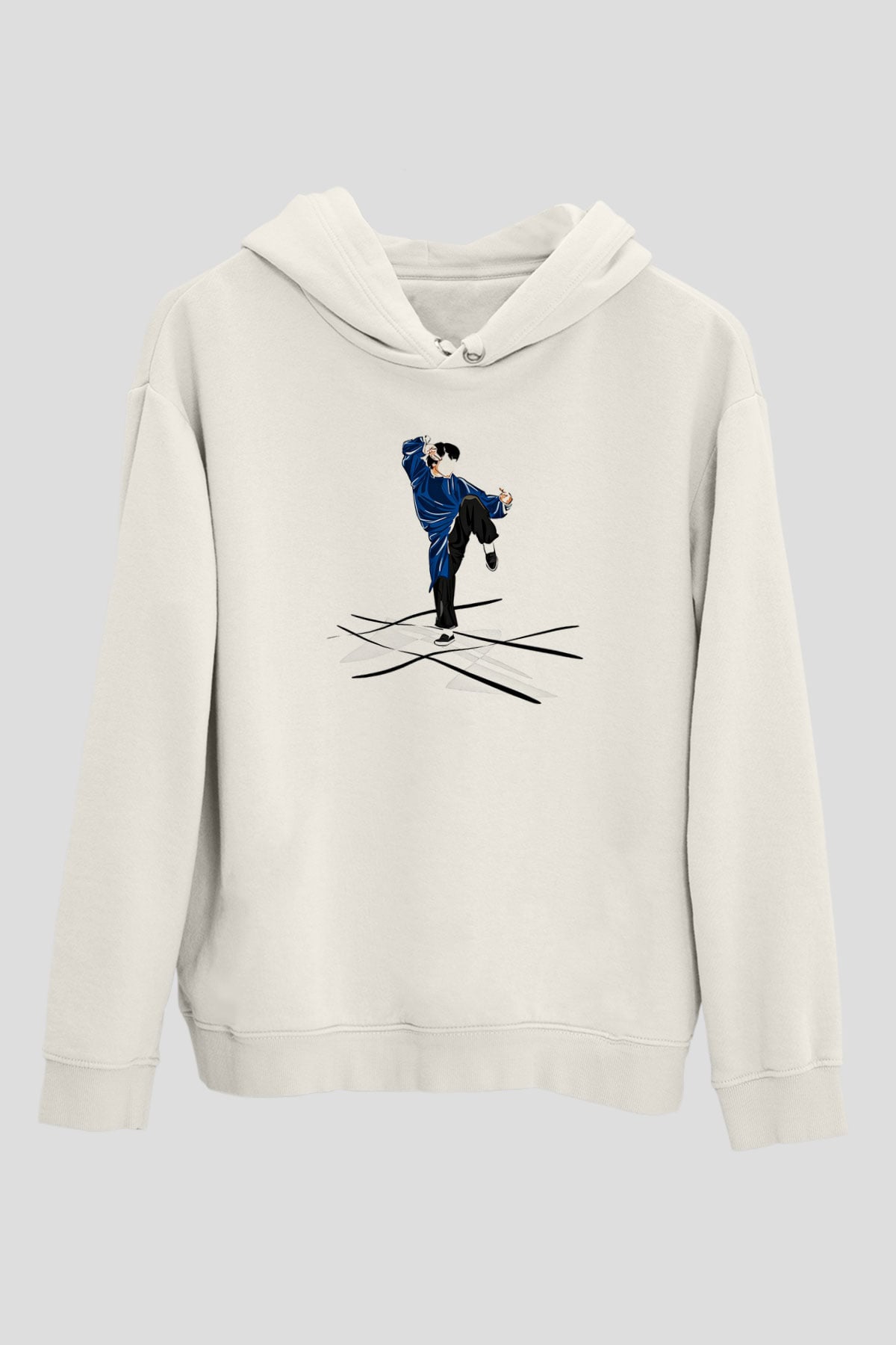 Wushu Baskılı Unisex Ekru Hoodie