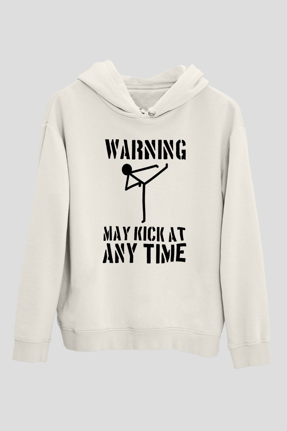 Wushu Baskılı Unisex Ekru Hoodie