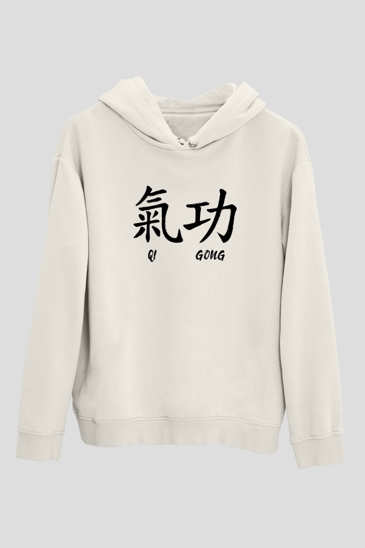 Wushu Baskılı Unisex Ekru Hoodie