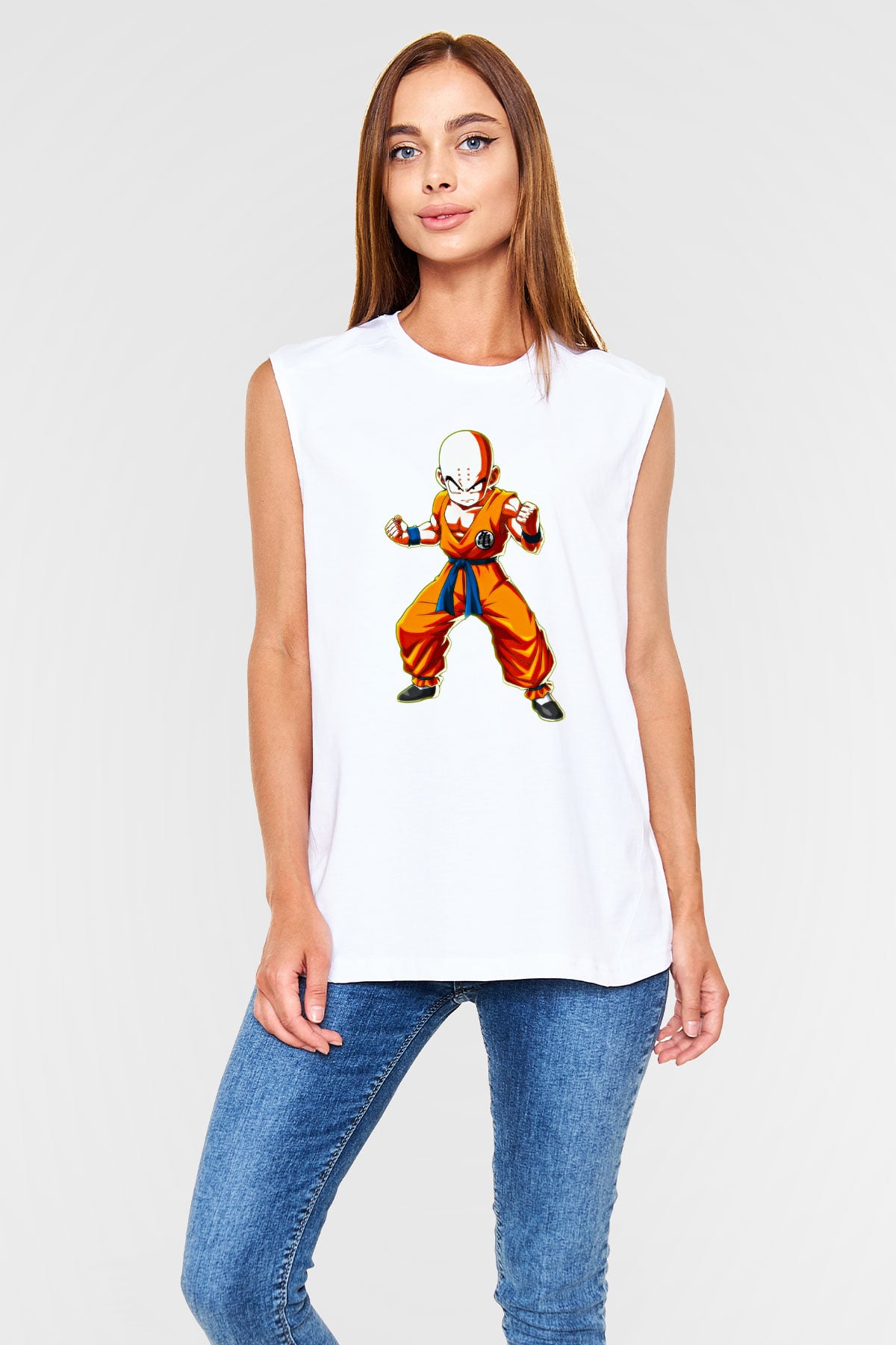 Wushu Baskılı Unisex Kolsuz Beyaz Tişört