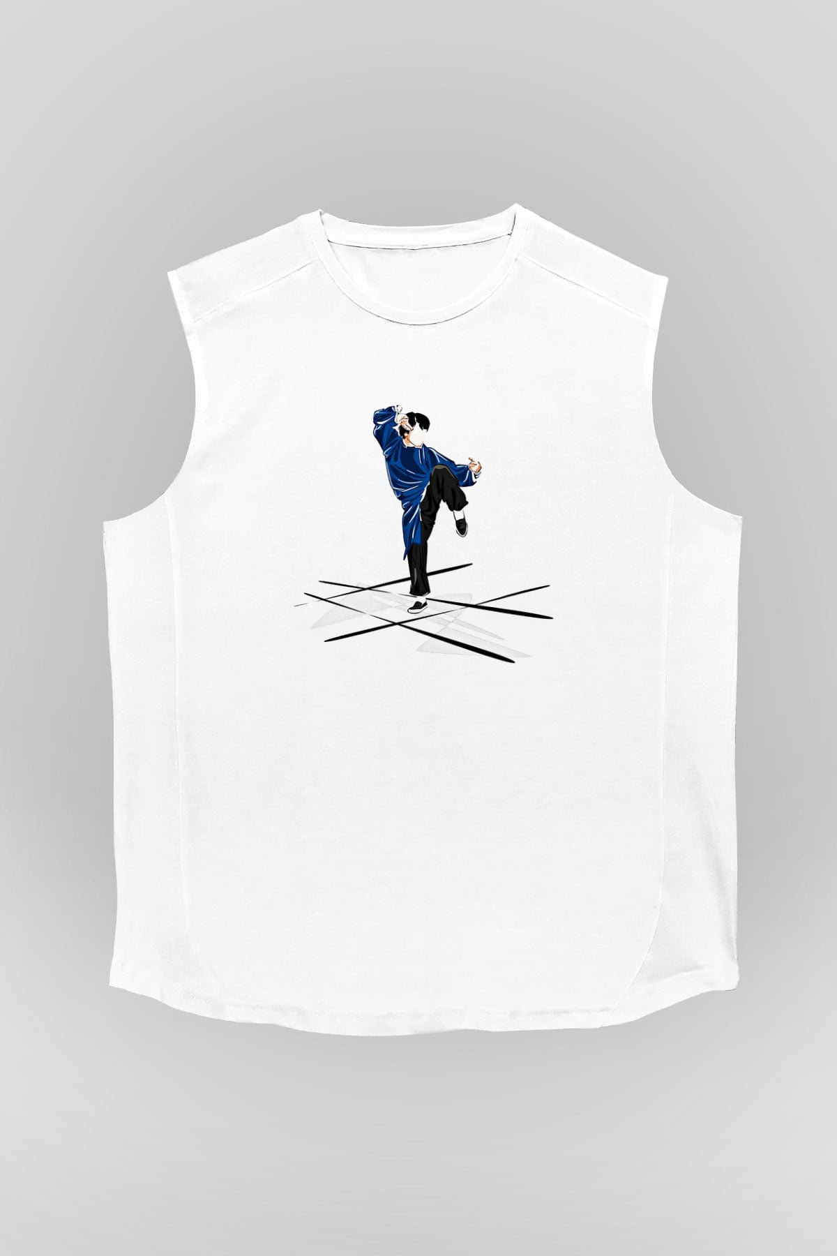 Wushu Baskılı Unisex Kolsuz Beyaz Tişört