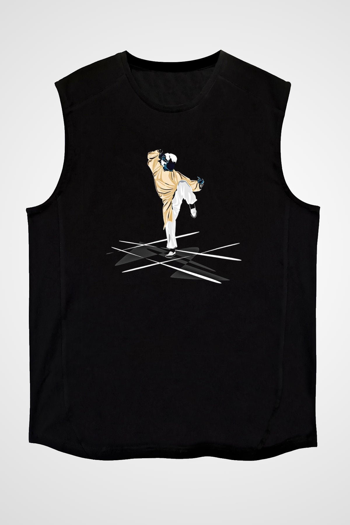 Wushu Baskılı Unisex Siyah Kolsuz Tişört